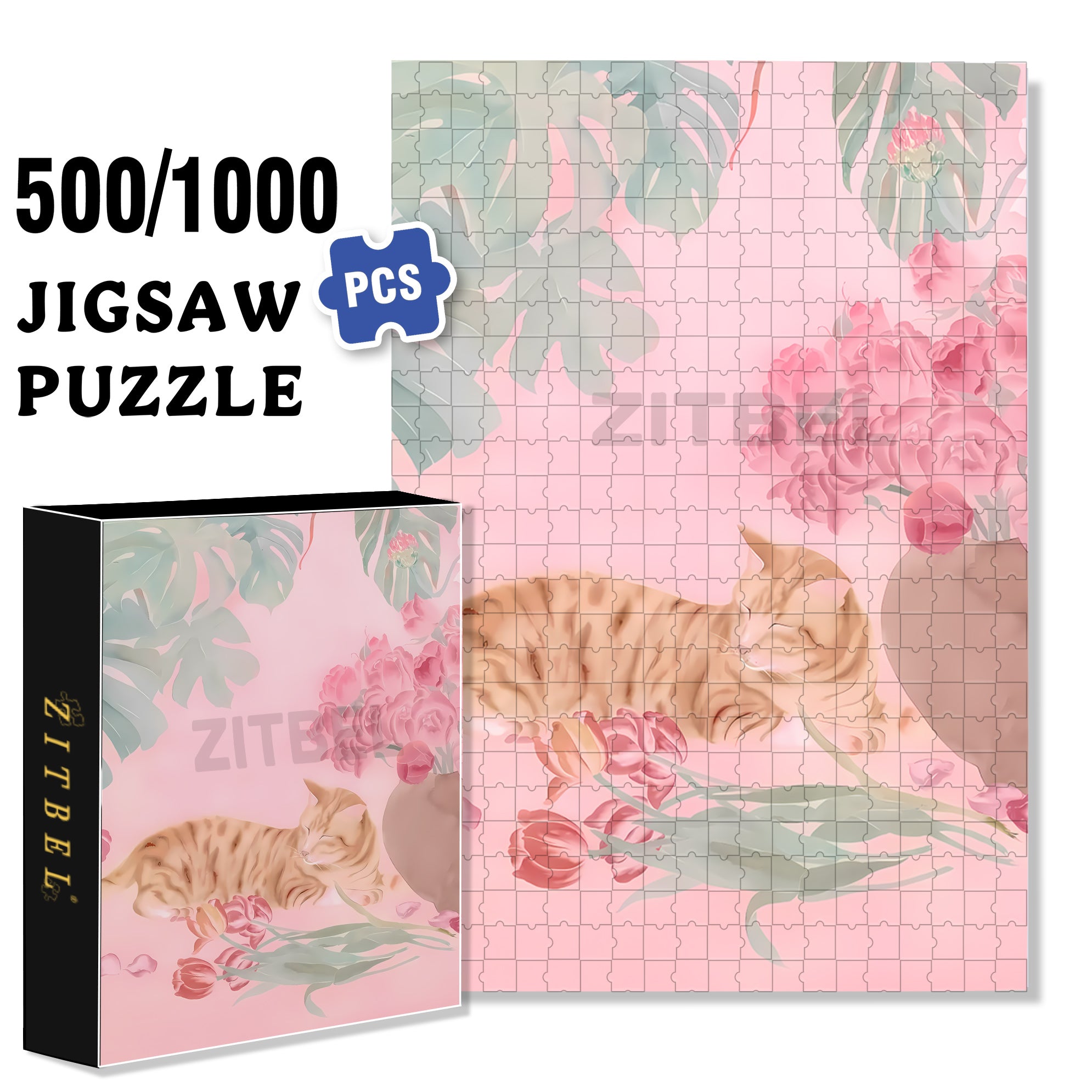 Pink Tone 500pcs/1000pcs Jigsaw Puzzle, Scratch-Resistant, Interactive Family Game & Brain-Boosting DIY Decor, Perfect for Halloween, Christmas & New Year Gifts, Family Puzzle Game