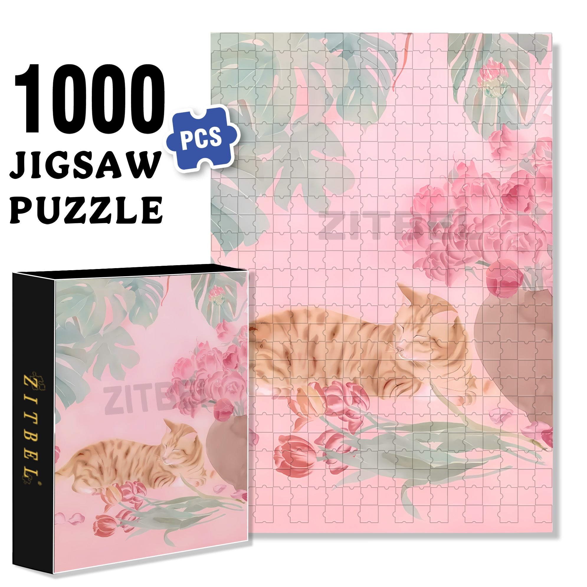 Pink Tone 500pcs/1000pcs Jigsaw Puzzle, Scratch-Resistant, Interactive Family Game & Brain-Boosting DIY Decor, Perfect for Halloween, Christmas & New Year Gifts, Family Puzzle Game