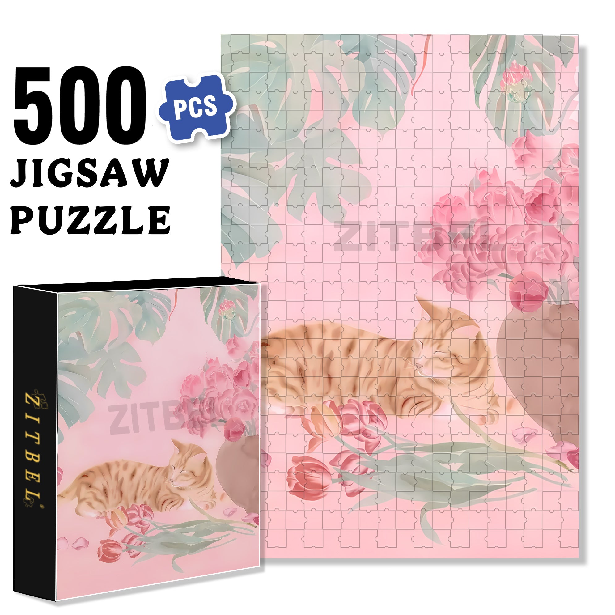 Pink Tone 500pcs/1000pcs Jigsaw Puzzle, Scratch-Resistant, Interactive Family Game & Brain-Boosting DIY Decor, Perfect for Halloween, Christmas & New Year Gifts, Family Puzzle Game