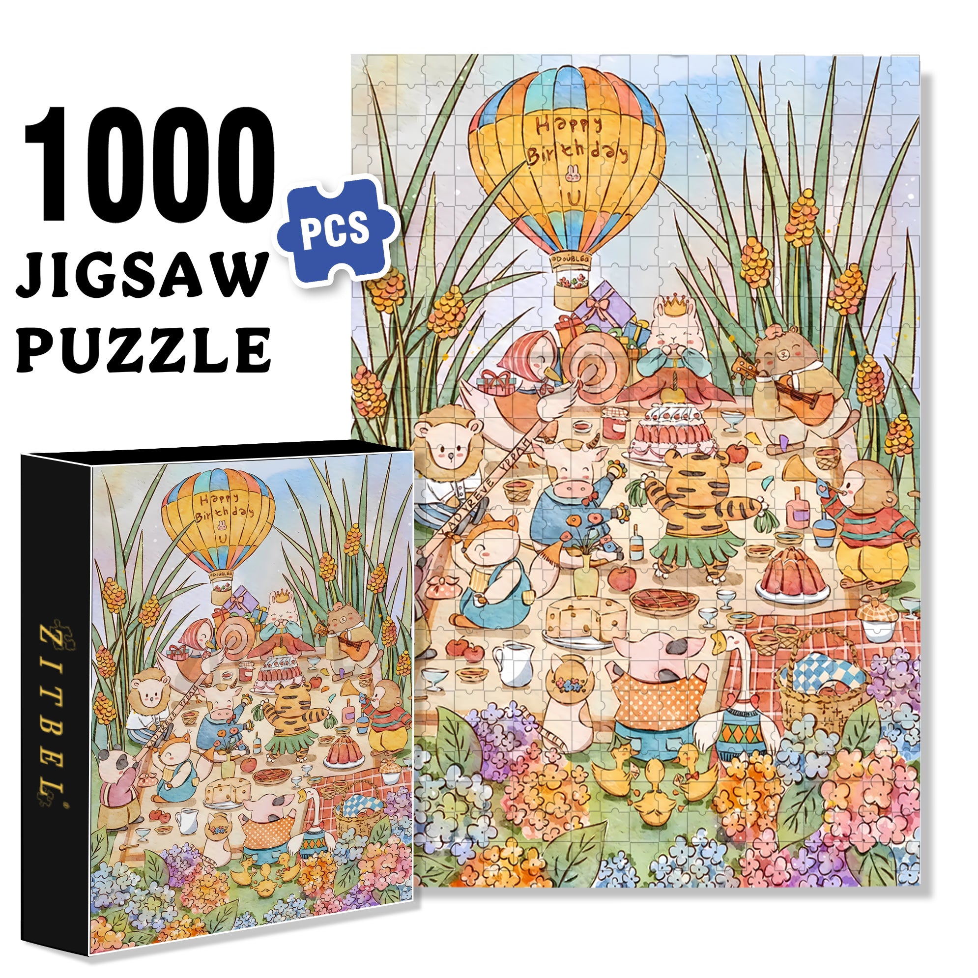 Rabbit's Birthday Party 500pcs/1000pcs Jigsaw Puzzle, Scratch-Resistant, Interactive Family Game & Brain-Boosting DIY Decor, Perfect for Halloween, Christmas & New Year Gifts, Family Puzzle Game
