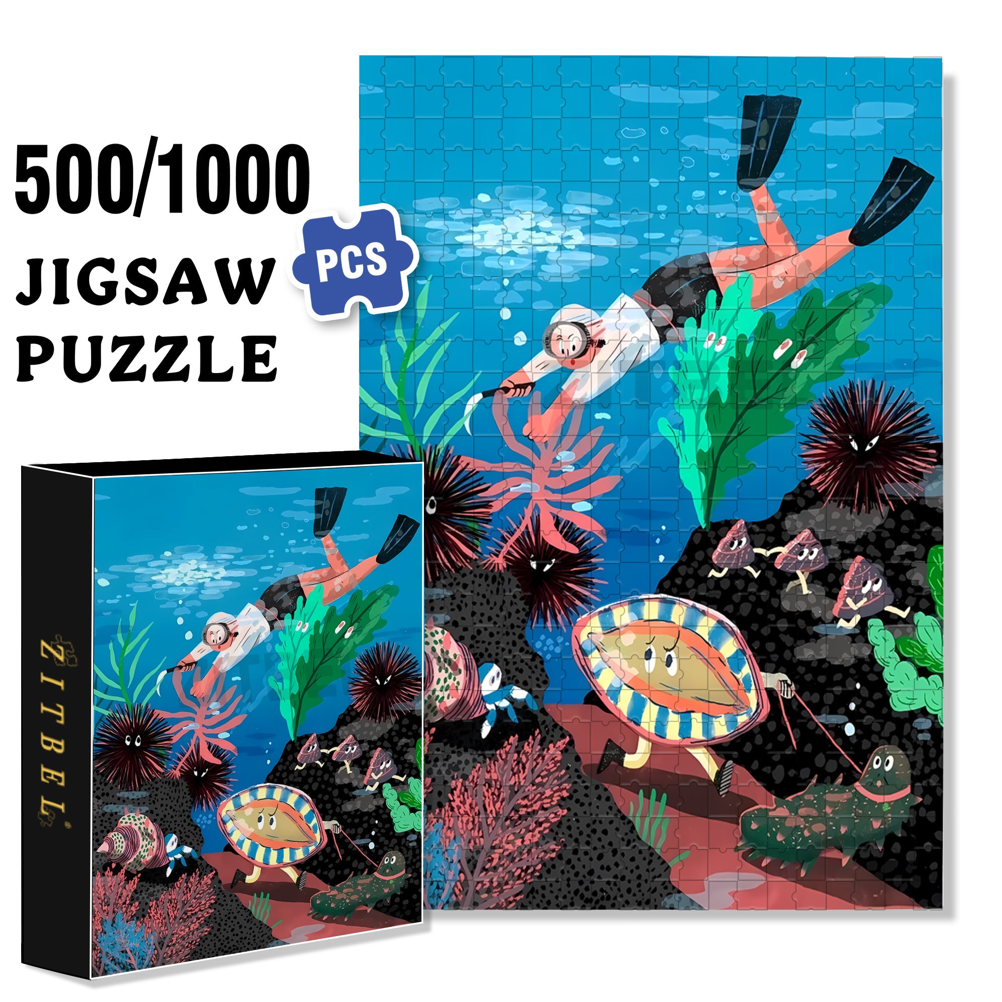 Sea ??Urchin 500pcs/1000pcs Jigsaw Puzzle, Scratch-Resistant, Interactive Family Game & Brain-Boosting DIY Decor, Perfect for Halloween, Christmas & New Year Gifts, Family Puzzle Game
