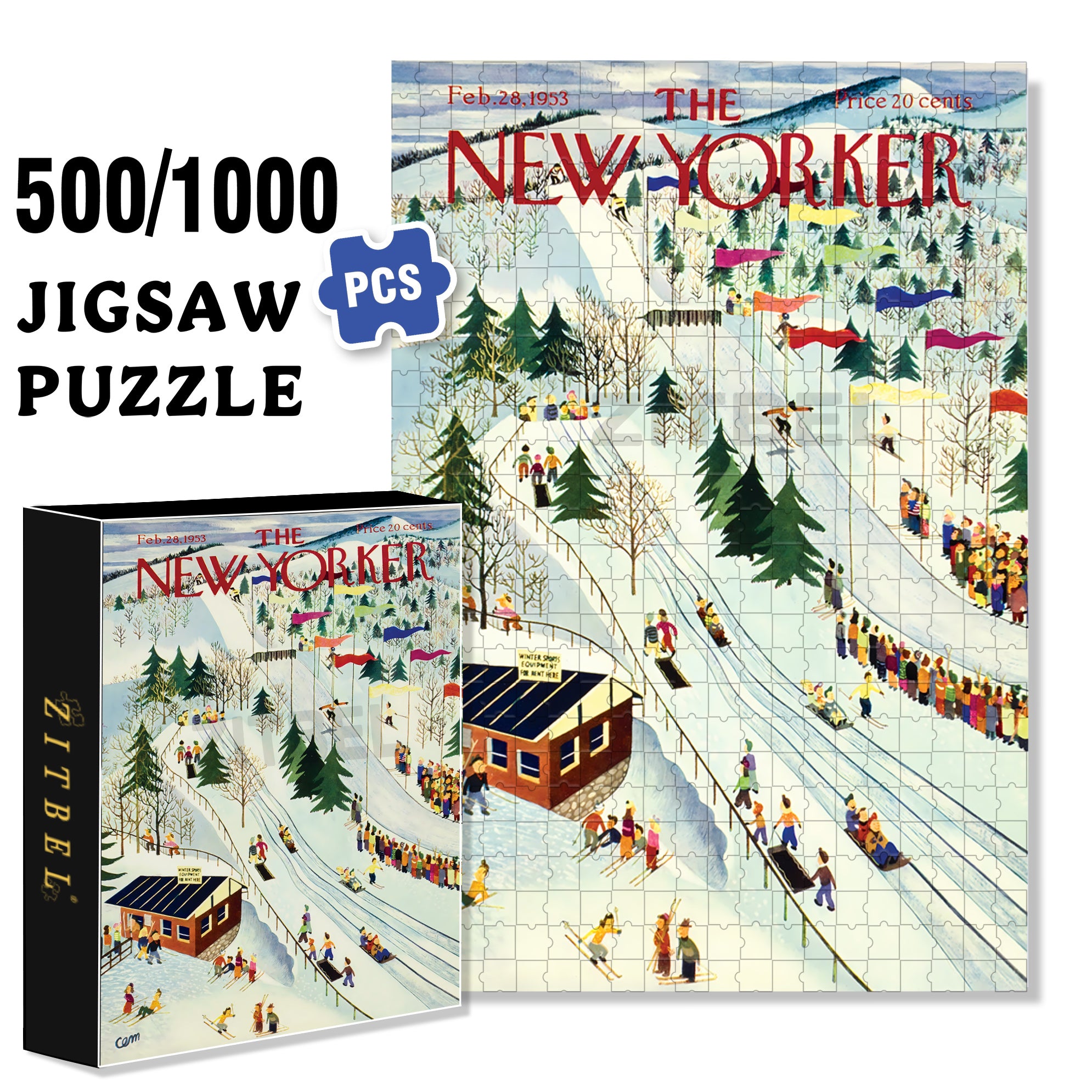 Sledding and Skiing 500pcs/1000pcs Jigsaw Puzzle, Scratch-Resistant, Interactive Family Game & Brain-Boosting DIY Decor, Perfect for Halloween, Christmas & New Year Gifts, Family Puzzle Game