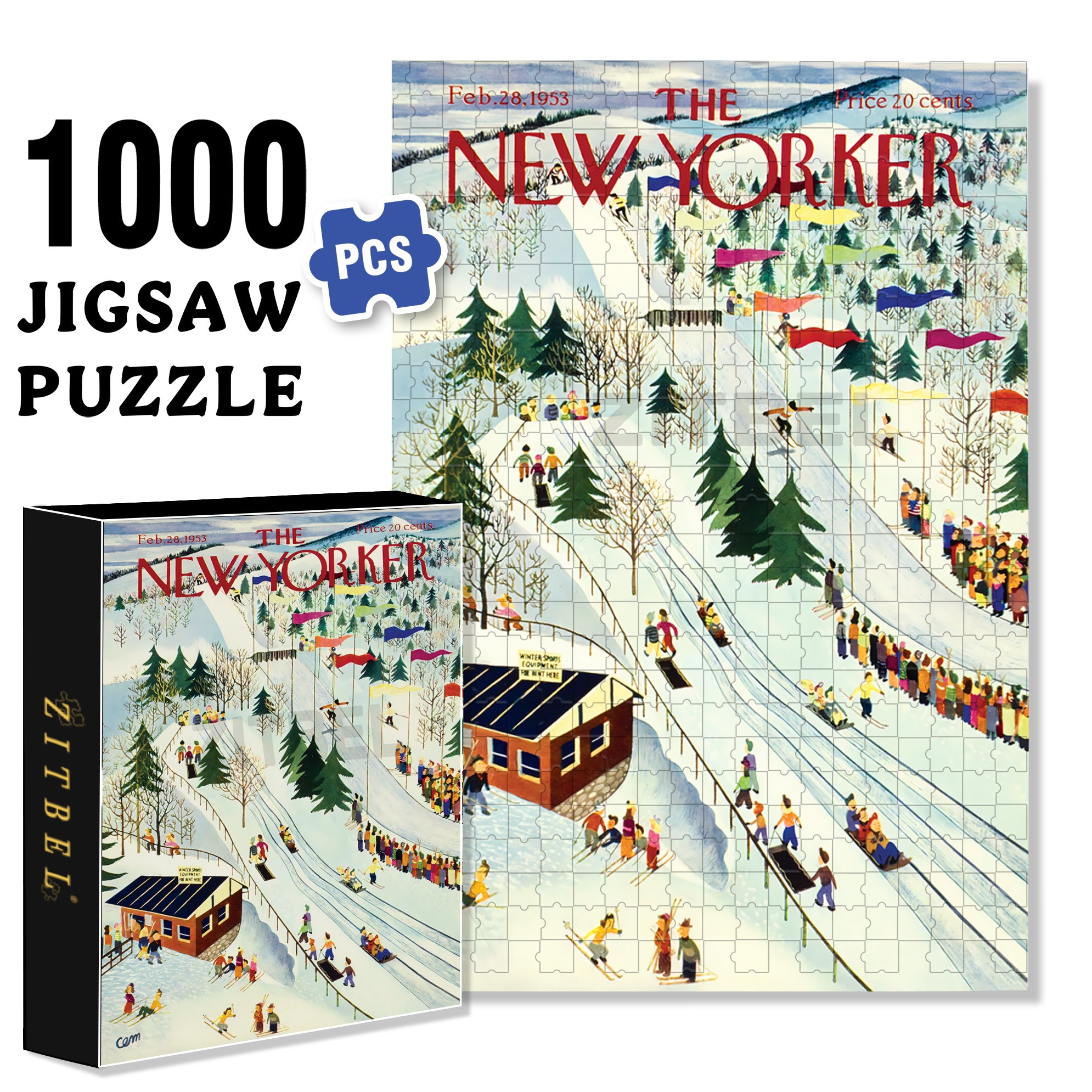Sledding and Skiing 500pcs/1000pcs Jigsaw Puzzle, Scratch-Resistant, Interactive Family Game & Brain-Boosting DIY Decor, Perfect for Halloween, Christmas & New Year Gifts, Family Puzzle Game