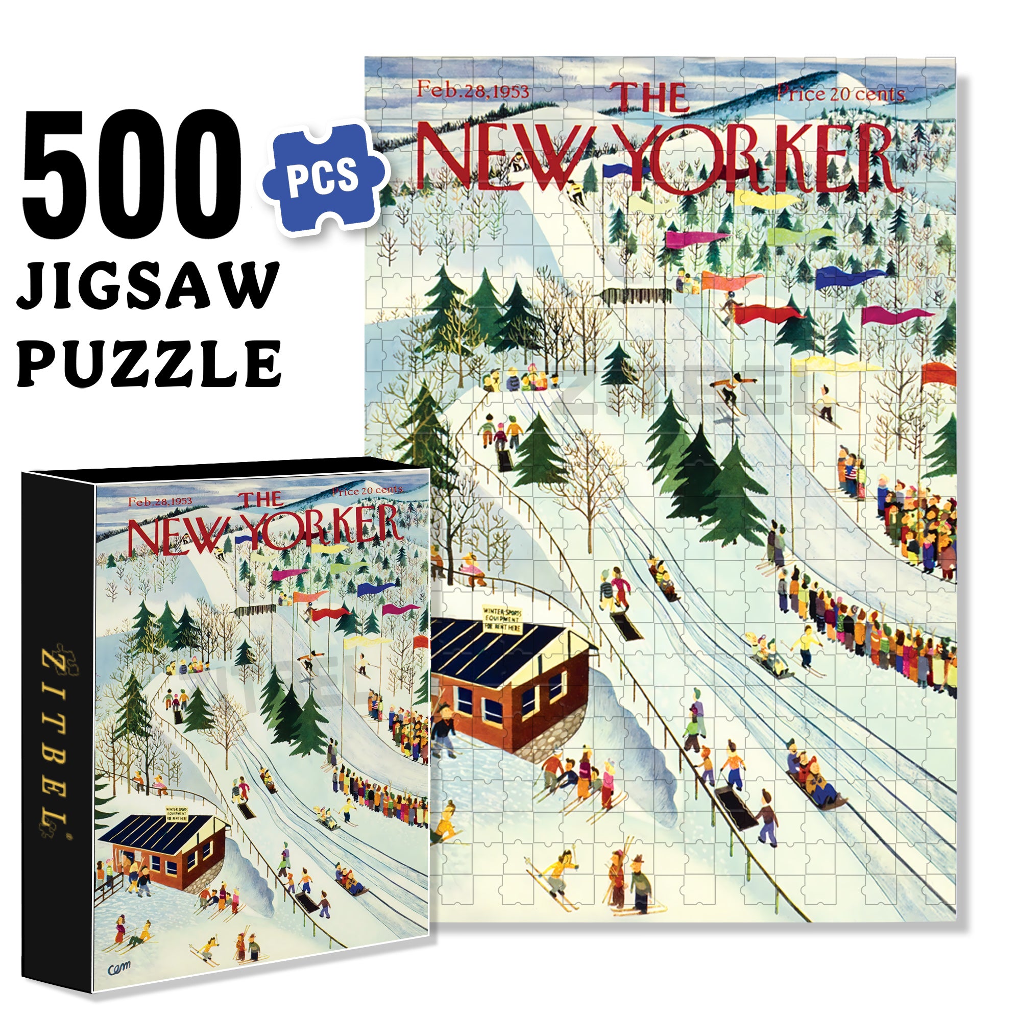 Sledding and Skiing 500pcs/1000pcs Jigsaw Puzzle, Scratch-Resistant, Interactive Family Game & Brain-Boosting DIY Decor, Perfect for Halloween, Christmas & New Year Gifts, Family Puzzle Game