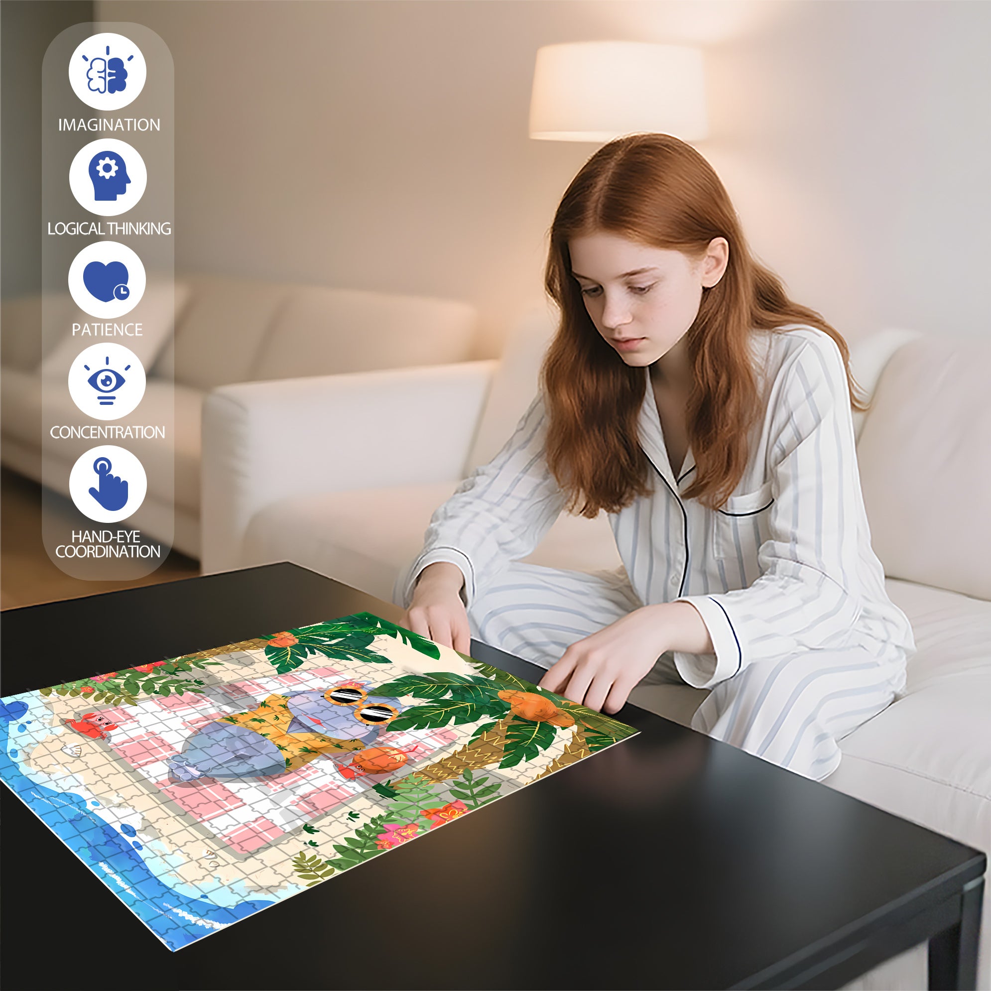 Summer Hippo 500pcs/1000pcs Jigsaw Puzzle, Scratch-Resistant, Interactive Family Game & Brain-Boosting DIY Decor, Perfect for Halloween, Christmas & New Year Gifts, Family Puzzle Game
