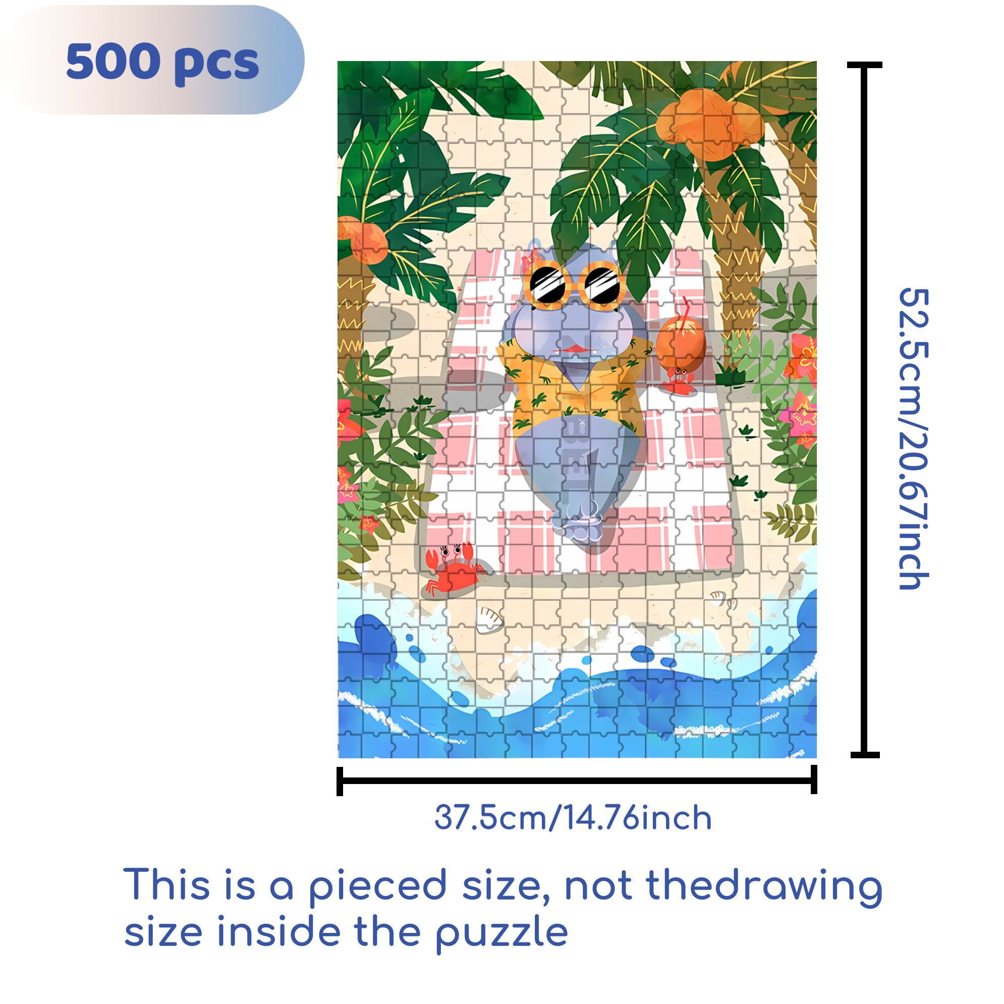 Summer Hippo 500pcs/1000pcs Jigsaw Puzzle, Scratch-Resistant, Interactive Family Game & Brain-Boosting DIY Decor, Perfect for Halloween, Christmas & New Year Gifts, Family Puzzle Game