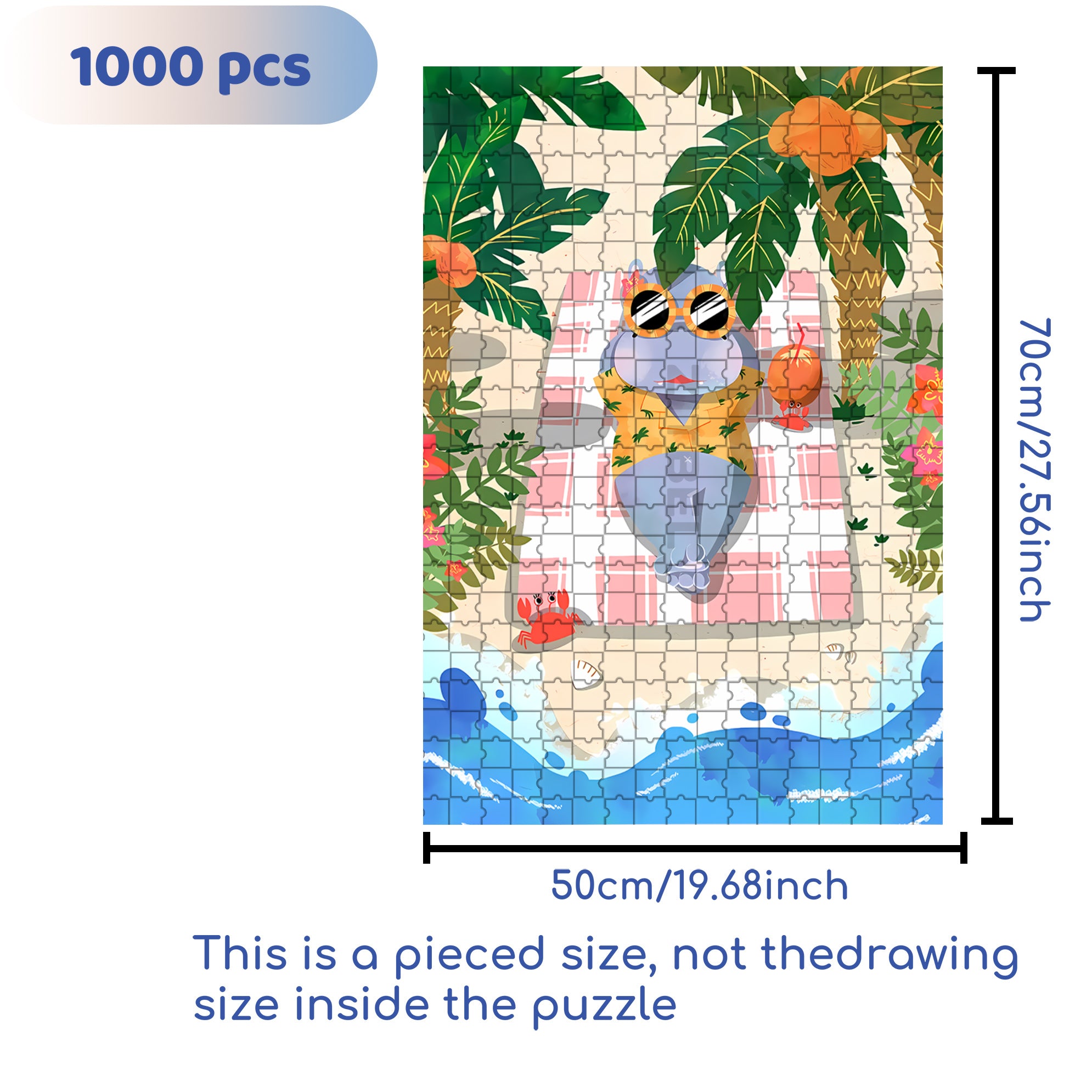 Summer Hippo 500pcs/1000pcs Jigsaw Puzzle, Scratch-Resistant, Interactive Family Game & Brain-Boosting DIY Decor, Perfect for Halloween, Christmas & New Year Gifts, Family Puzzle Game
