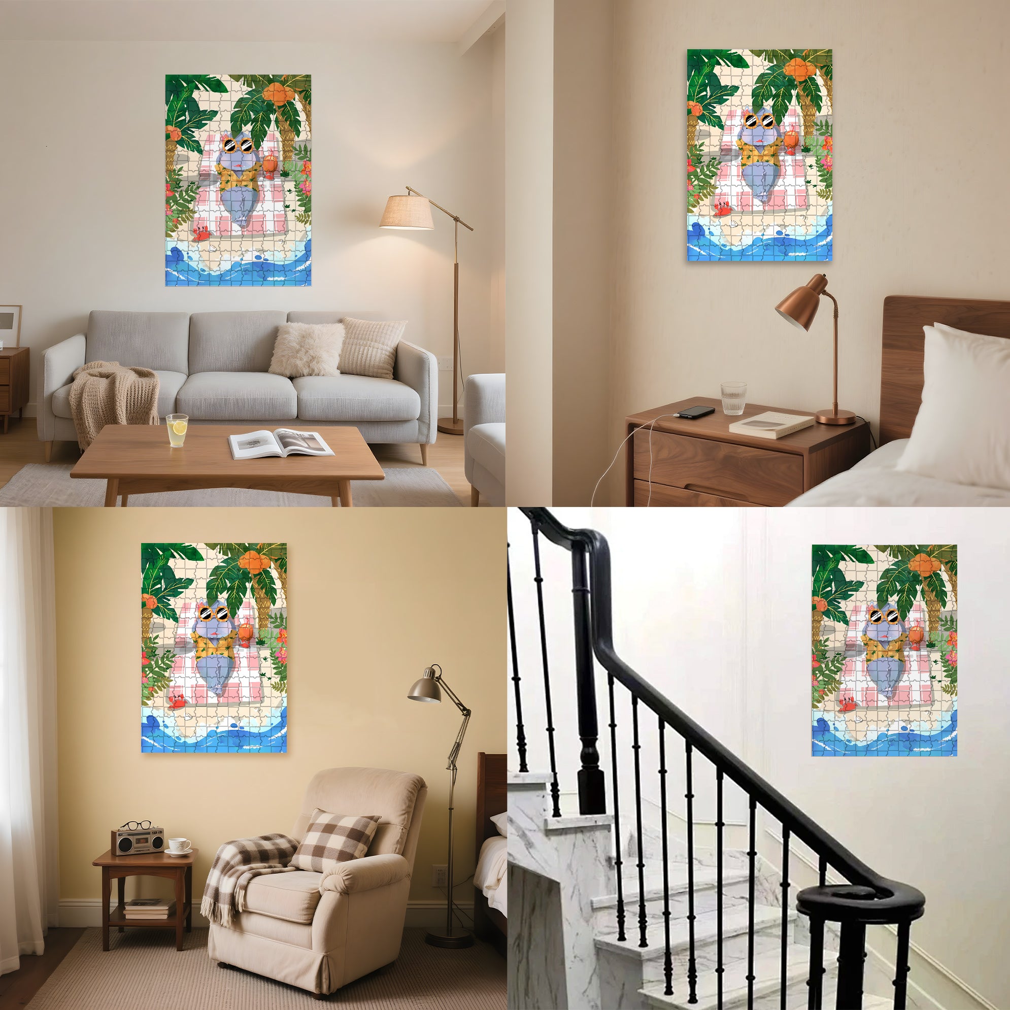 Summer Hippo 500pcs/1000pcs Jigsaw Puzzle, Scratch-Resistant, Interactive Family Game & Brain-Boosting DIY Decor, Perfect for Halloween, Christmas & New Year Gifts, Family Puzzle Game