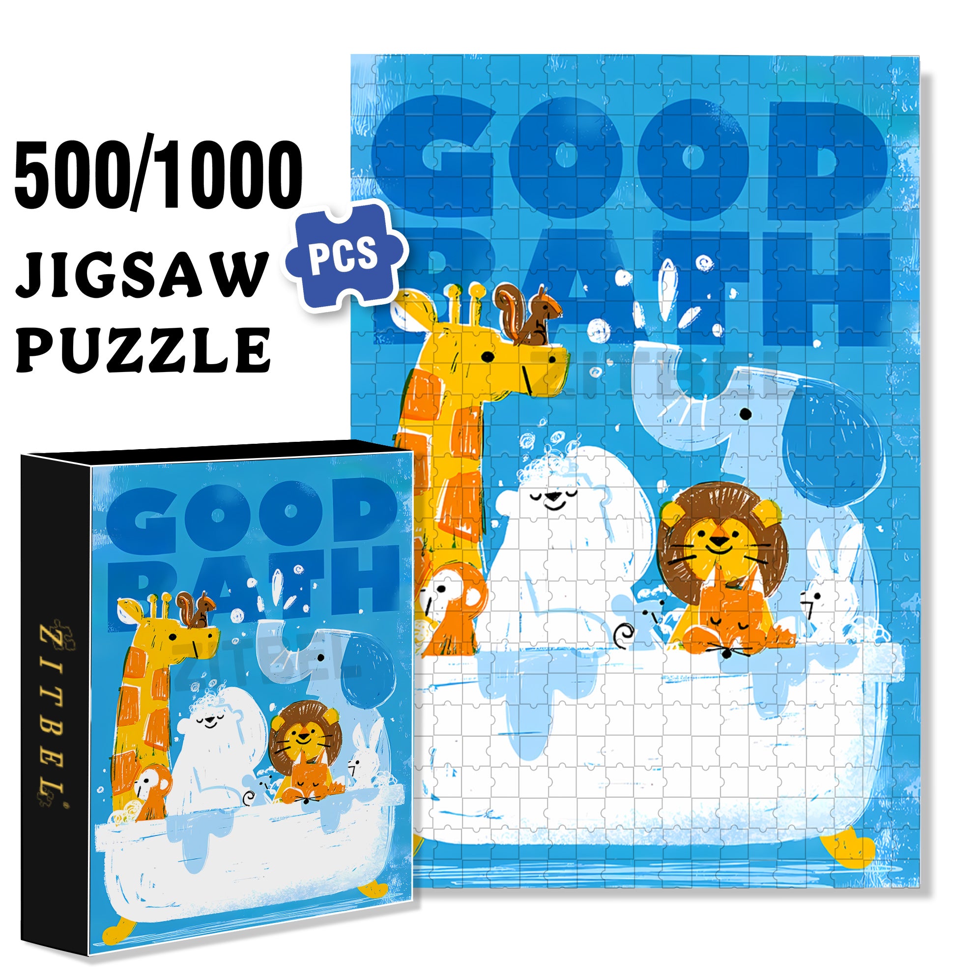 The Good Bath Day 500pcs/1000pcs Jigsaw Puzzle, Scratch-Resistant, Interactive Family Game & Brain-Boosting DIY Decor, Perfect for Halloween, Christmas & New Year Gifts, Family Puzzle Game