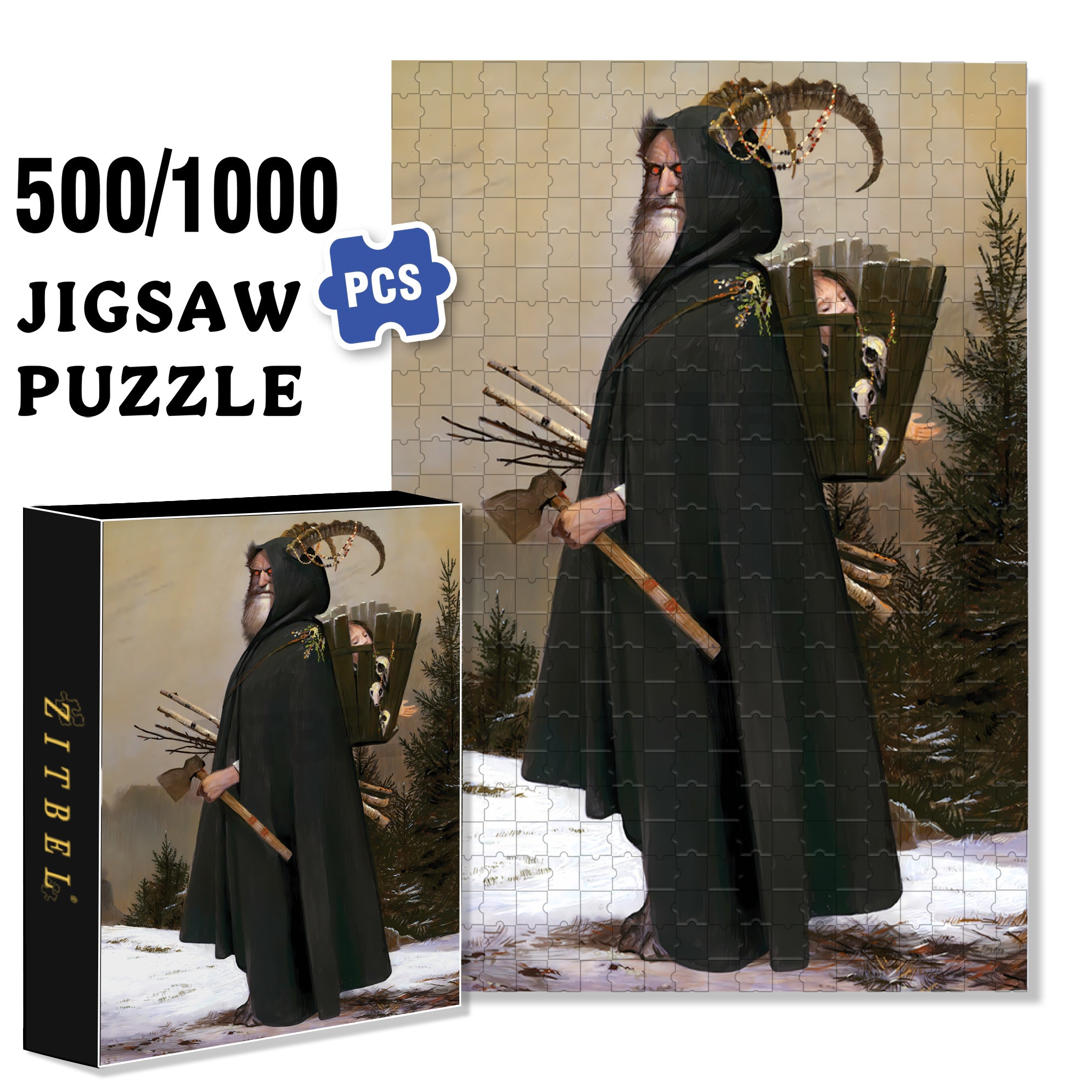 The Krampus 500pcs/1000pcs Jigsaw Puzzle, Scratch-Resistant, Interactive Family Game & Brain-Boosting DIY Decor, Perfect for Halloween, Christmas & New Year Gifts, Family Puzzle Game