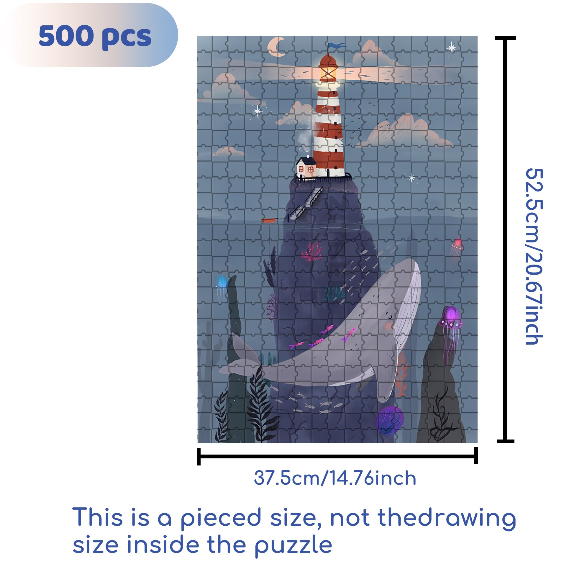 Whale and Lighthouse 500pcs/1000pcs Jigsaw Puzzle, Scratch-Resistant, Interactive Family Game & Brain-Boosting DIY Decor, Perfect for Halloween, Christmas & New Year Gifts, Family Puzzle Game