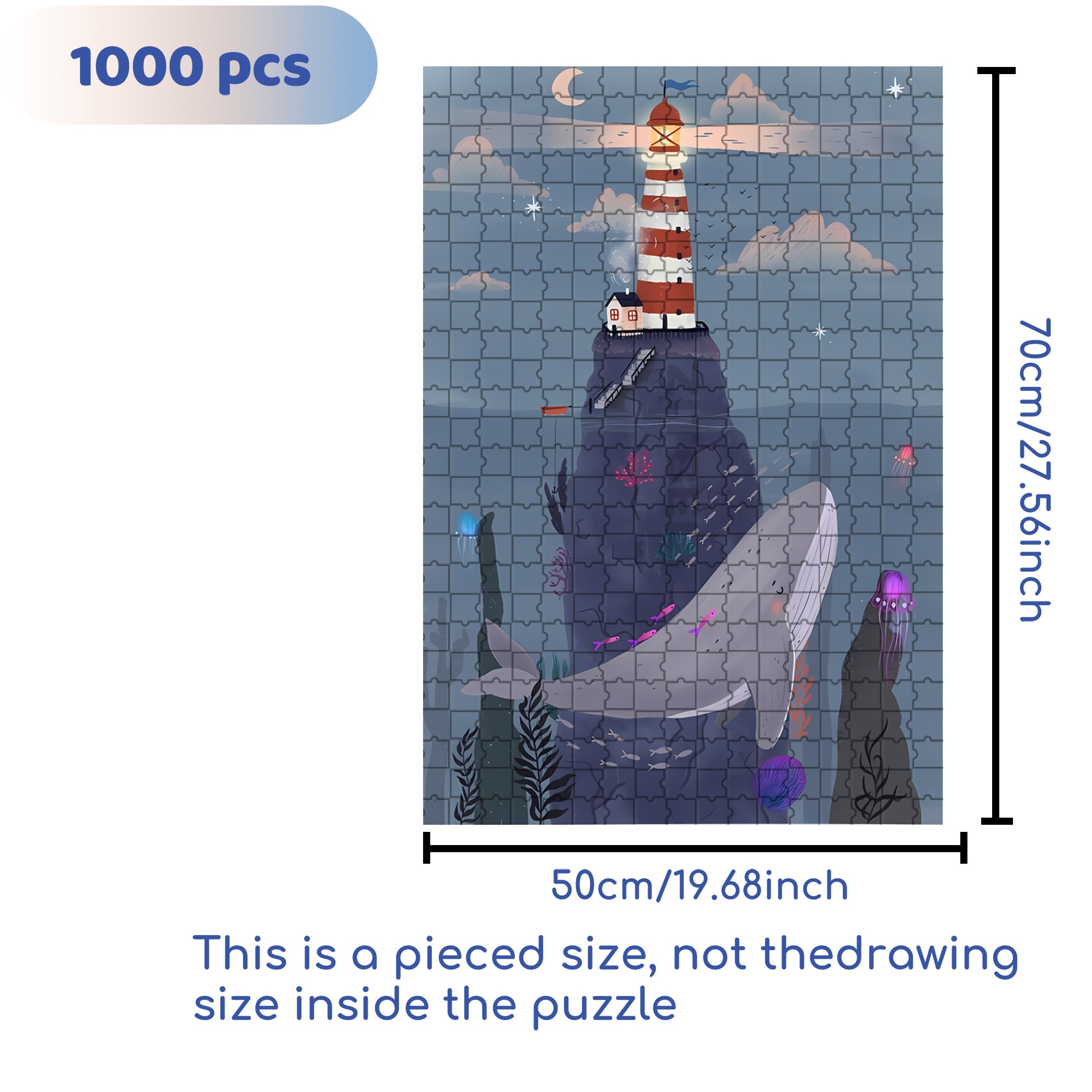 Whale and Lighthouse 500pcs/1000pcs Jigsaw Puzzle, Scratch-Resistant, Interactive Family Game & Brain-Boosting DIY Decor, Perfect for Halloween, Christmas & New Year Gifts, Family Puzzle Game