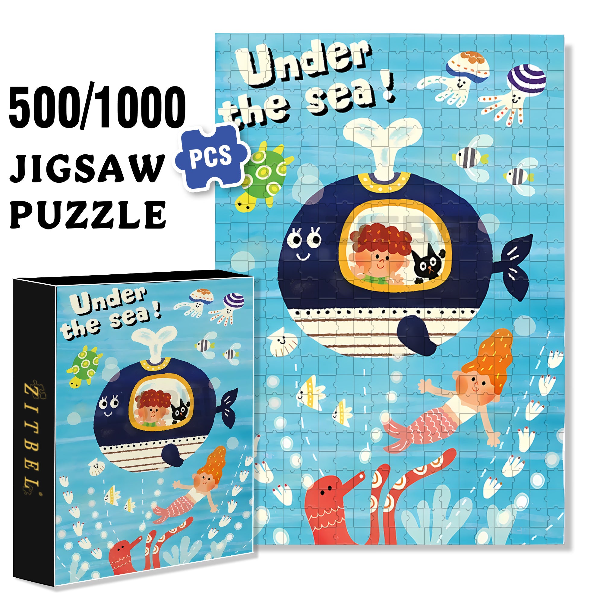 Whale Submarine 500pcs/1000pcs Jigsaw Puzzle, Scratch-Resistant, Interactive Family Game & Brain-Boosting DIY Decor, Perfect for Halloween, Christmas & New Year Gifts, Family Puzzle Game