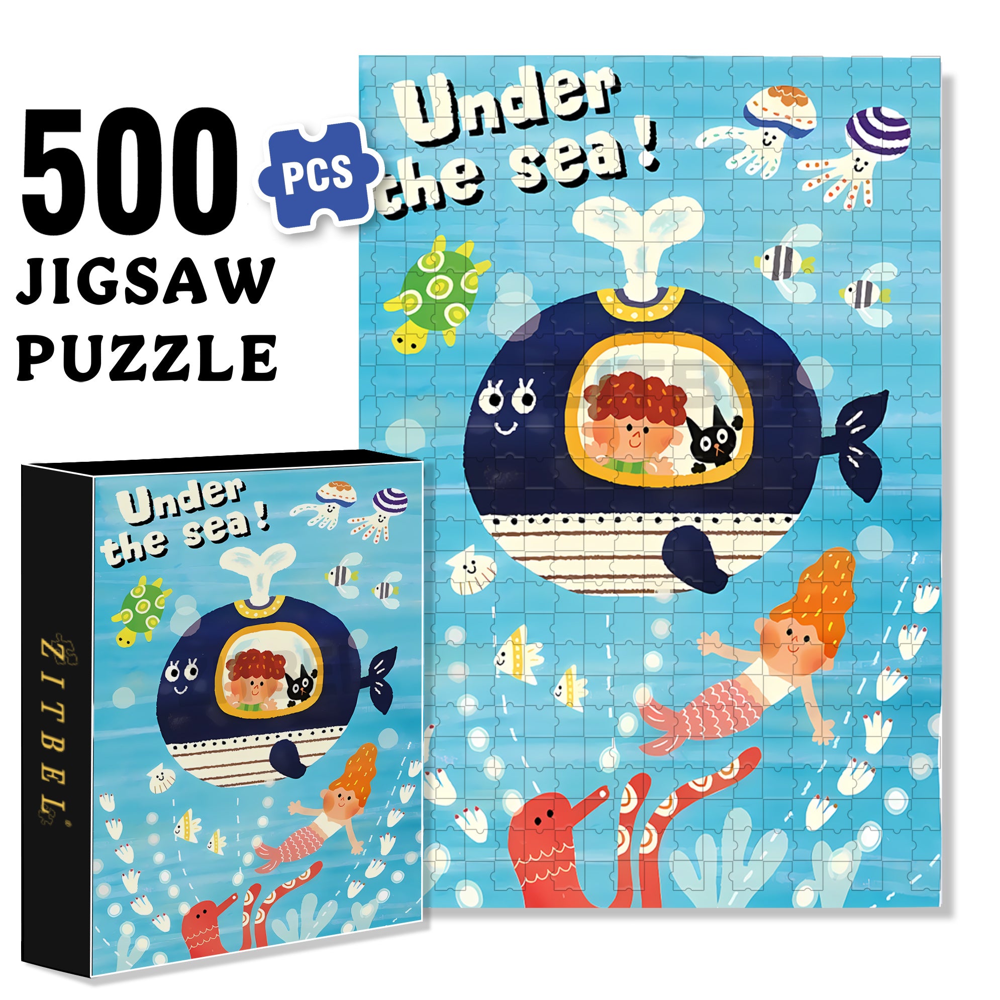 Whale Submarine 500pcs/1000pcs Jigsaw Puzzle, Scratch-Resistant, Interactive Family Game & Brain-Boosting DIY Decor, Perfect for Halloween, Christmas & New Year Gifts, Family Puzzle Game