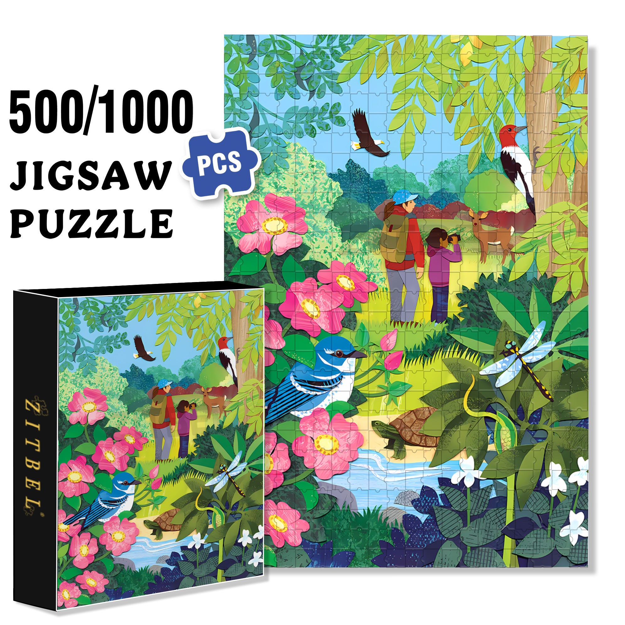Wildlife 500pcs/1000pcs Jigsaw Puzzle, Scratch-Resistant, Interactive Family Game & Brain-Boosting DIY Decor, Perfect for Halloween, Christmas & New Year Gifts, Family Puzzle Game