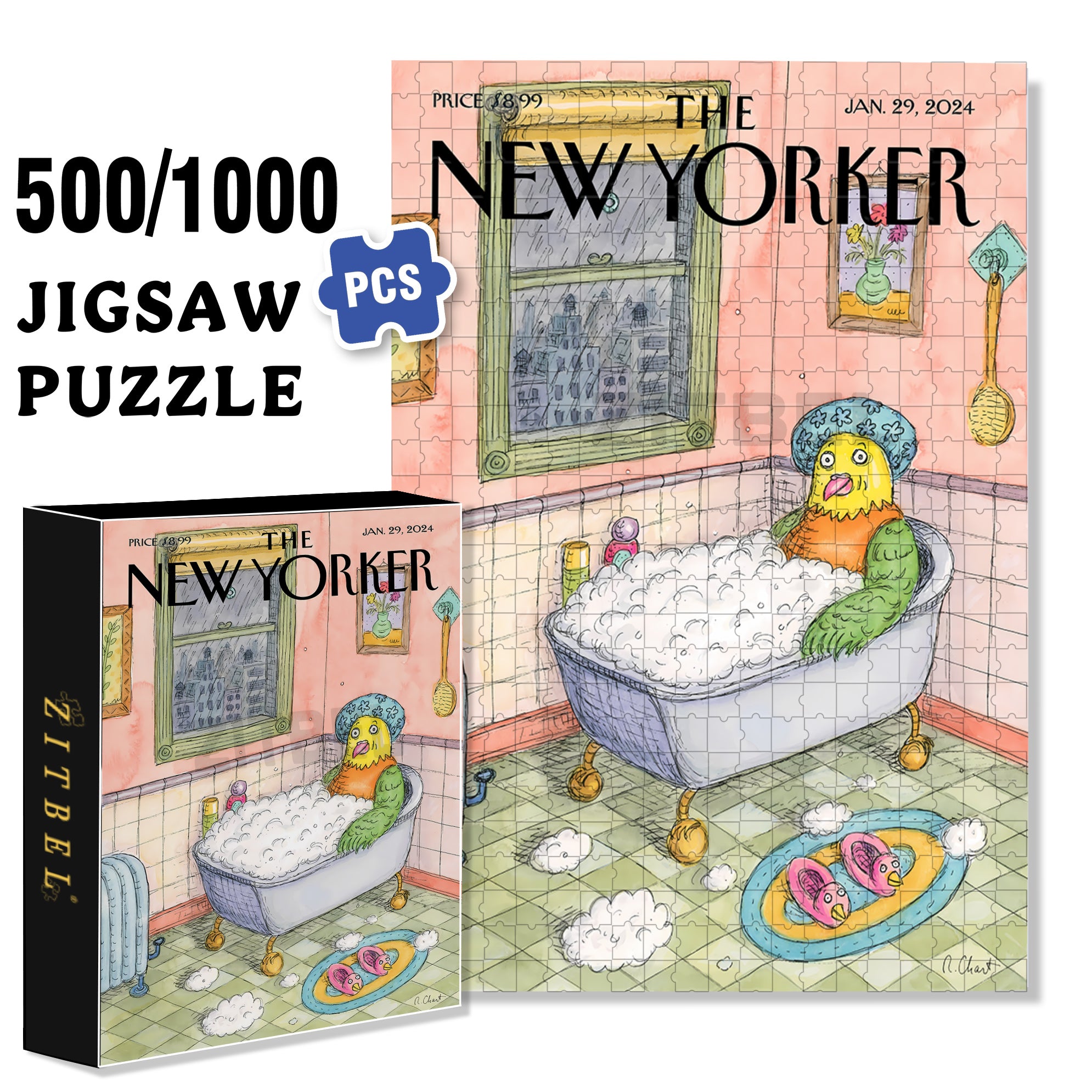 Bird Bath 500pcs/1000pcs Jigsaw Puzzle, Scratch-Resistant, Interactive Family Game & Brain-Boosting DIY Decor, Perfect for Halloween, Christmas & New Year Gifts, Family Puzzle Game