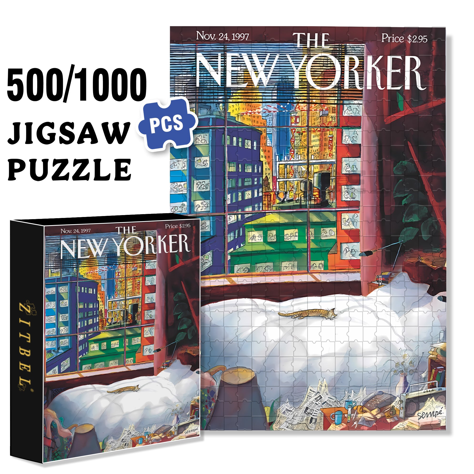 Cat Nap 500pcs/1000pcs Jigsaw Puzzle, Scratch-Resistant, Interactive Family Game & Brain-Boosting DIY Decor, Perfect for Halloween, Christmas & New Year Gifts, Family Puzzle Game