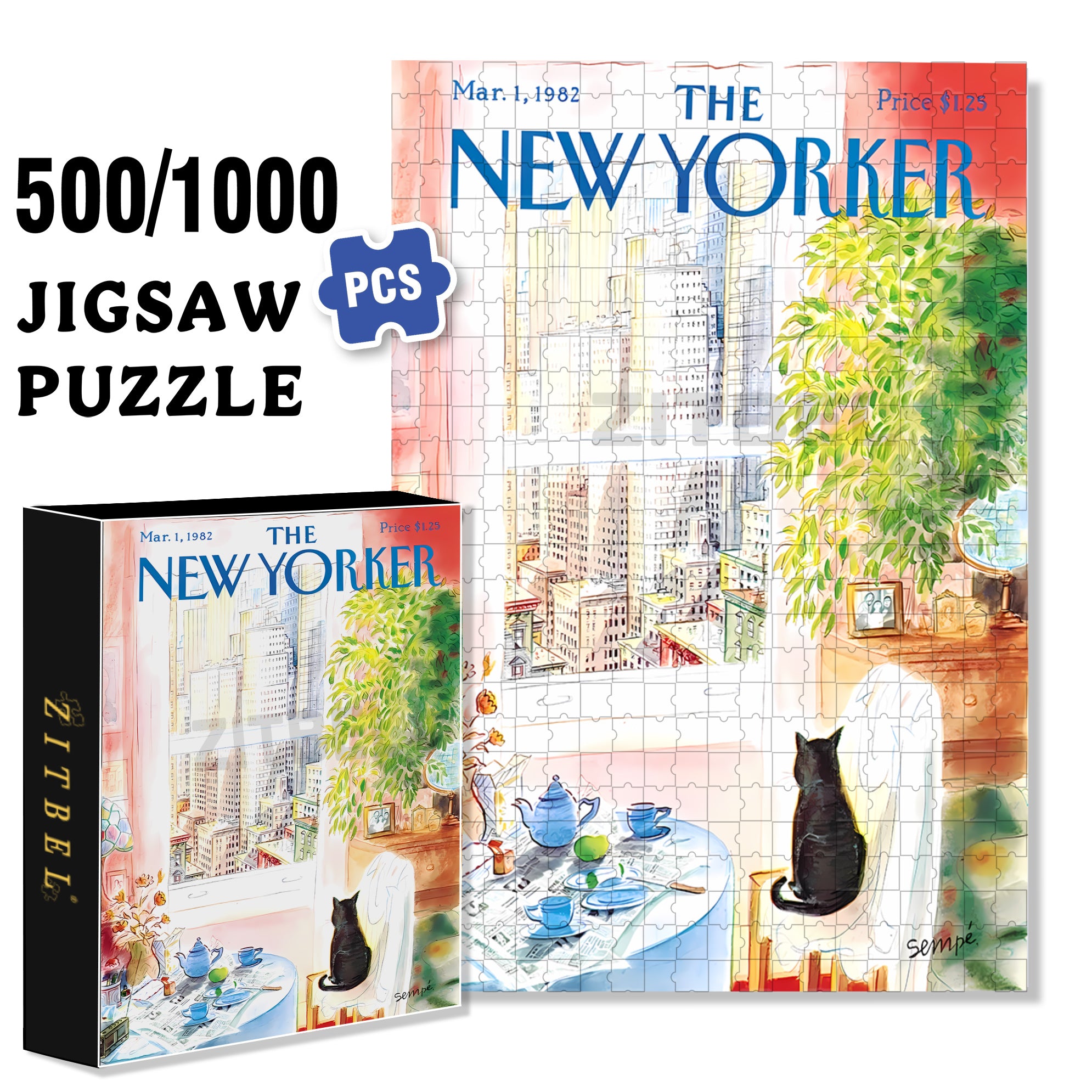 Cat's Eye View 500pcs/1000pcs Jigsaw Puzzle, Scratch-Resistant, Interactive Family Game & Brain-Boosting DIY Decor, Perfect for Halloween, Christmas & New Year Gifts, Family Puzzle Game