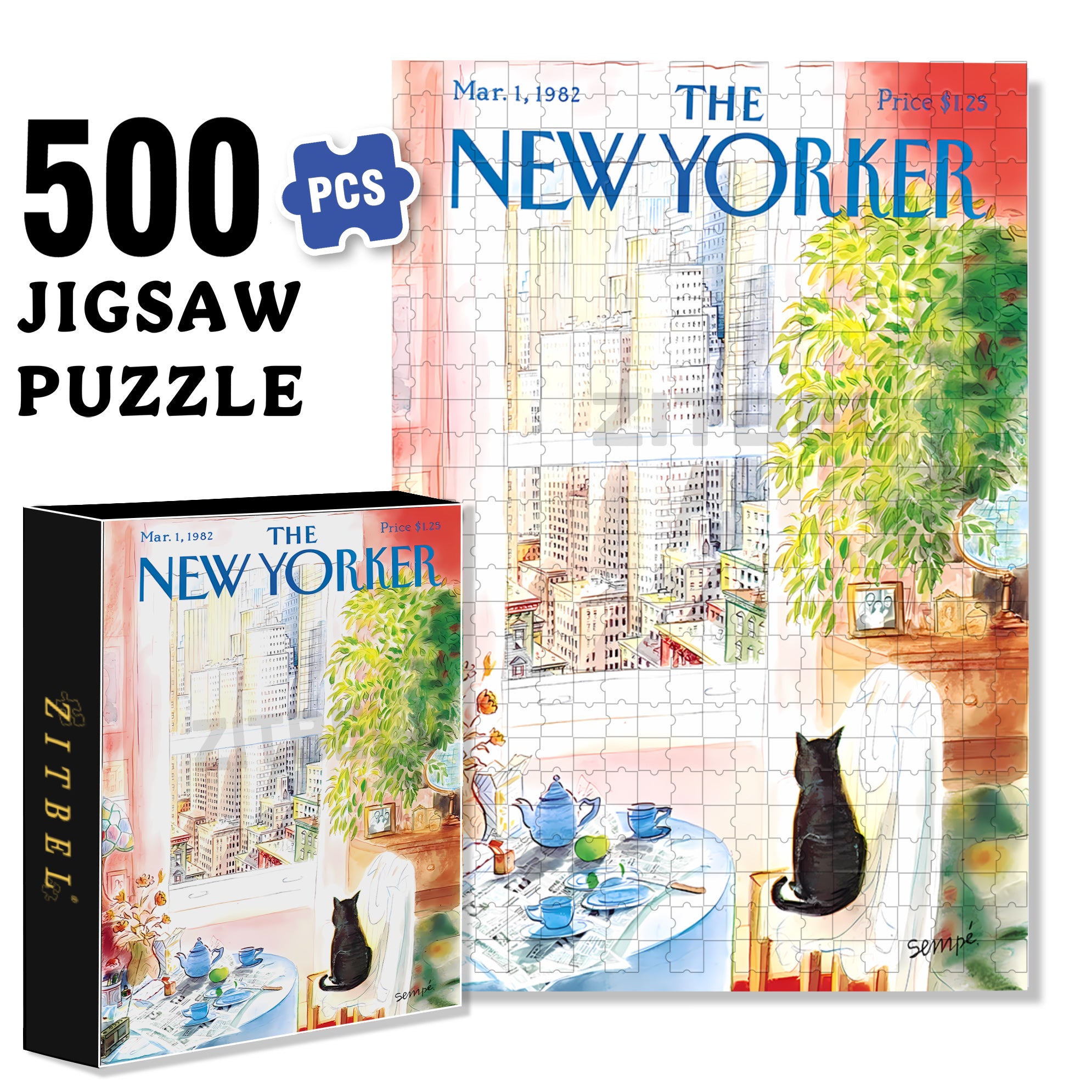 Cat's Eye View 500pcs/1000pcs Jigsaw Puzzle, Scratch-Resistant, Interactive Family Game & Brain-Boosting DIY Decor, Perfect for Halloween, Christmas & New Year Gifts, Family Puzzle Game