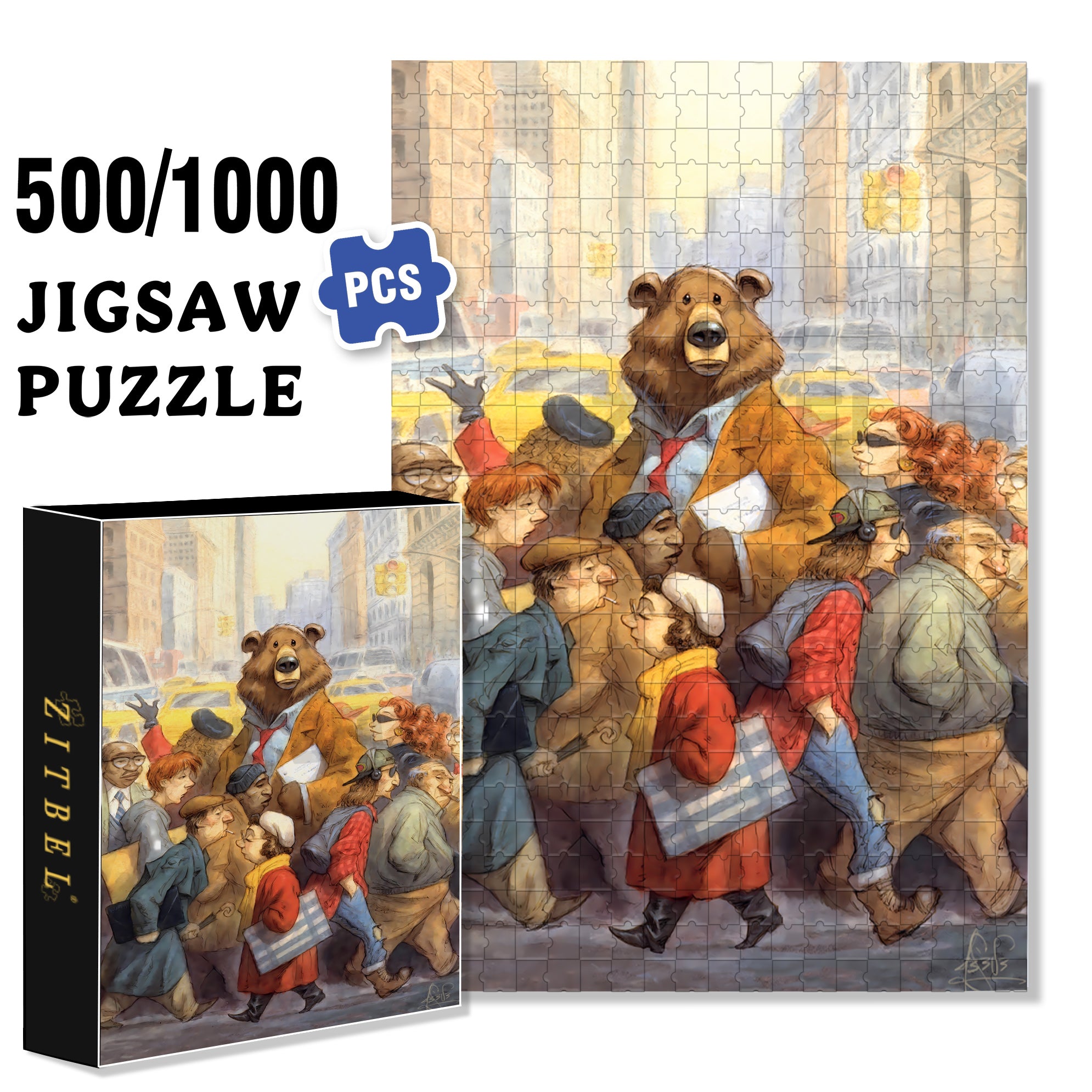 City Bear 500pcs/1000pcs Jigsaw Puzzle, Scratch-Resistant, Interactive Family Game & Brain-Boosting DIY Decor, Perfect for Halloween, Christmas & New Year Gifts, Family Puzzle Game