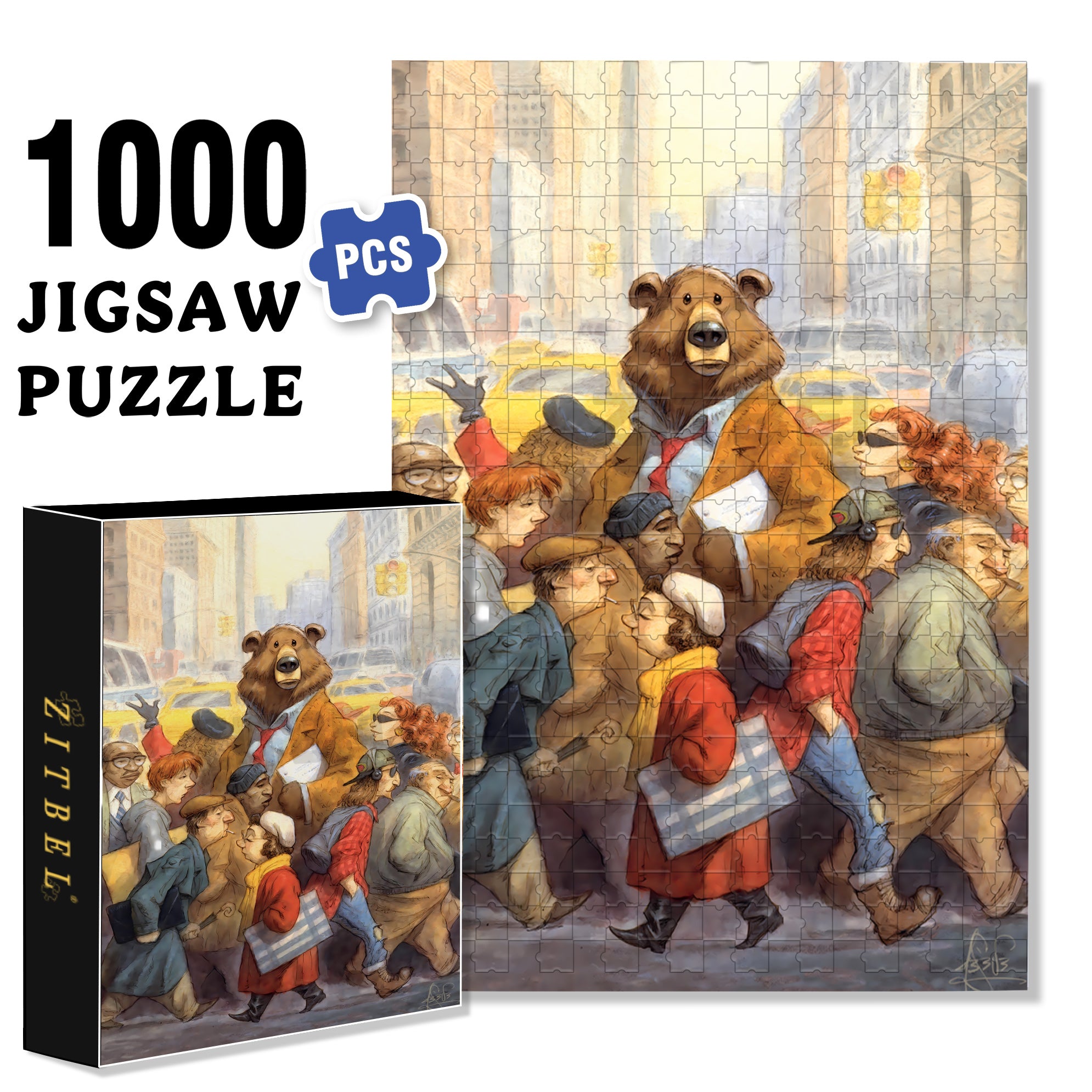 City Bear 500pcs/1000pcs Jigsaw Puzzle, Scratch-Resistant, Interactive Family Game & Brain-Boosting DIY Decor, Perfect for Halloween, Christmas & New Year Gifts, Family Puzzle Game