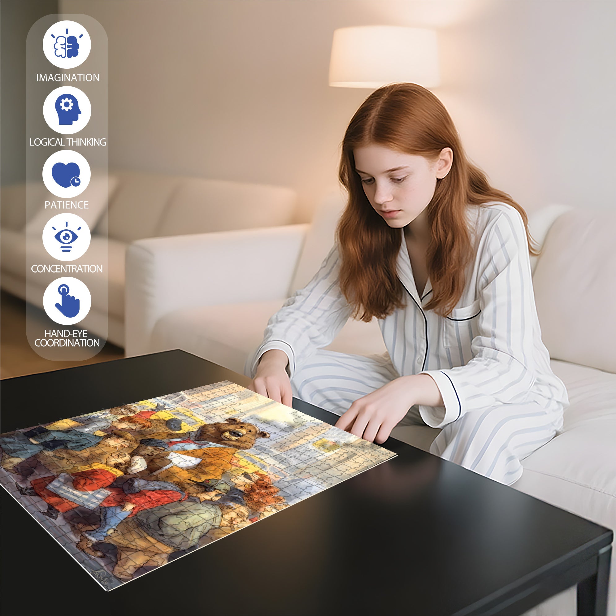 City Bear 500pcs/1000pcs Jigsaw Puzzle, Scratch-Resistant, Interactive Family Game & Brain-Boosting DIY Decor, Perfect for Halloween, Christmas & New Year Gifts, Family Puzzle Game