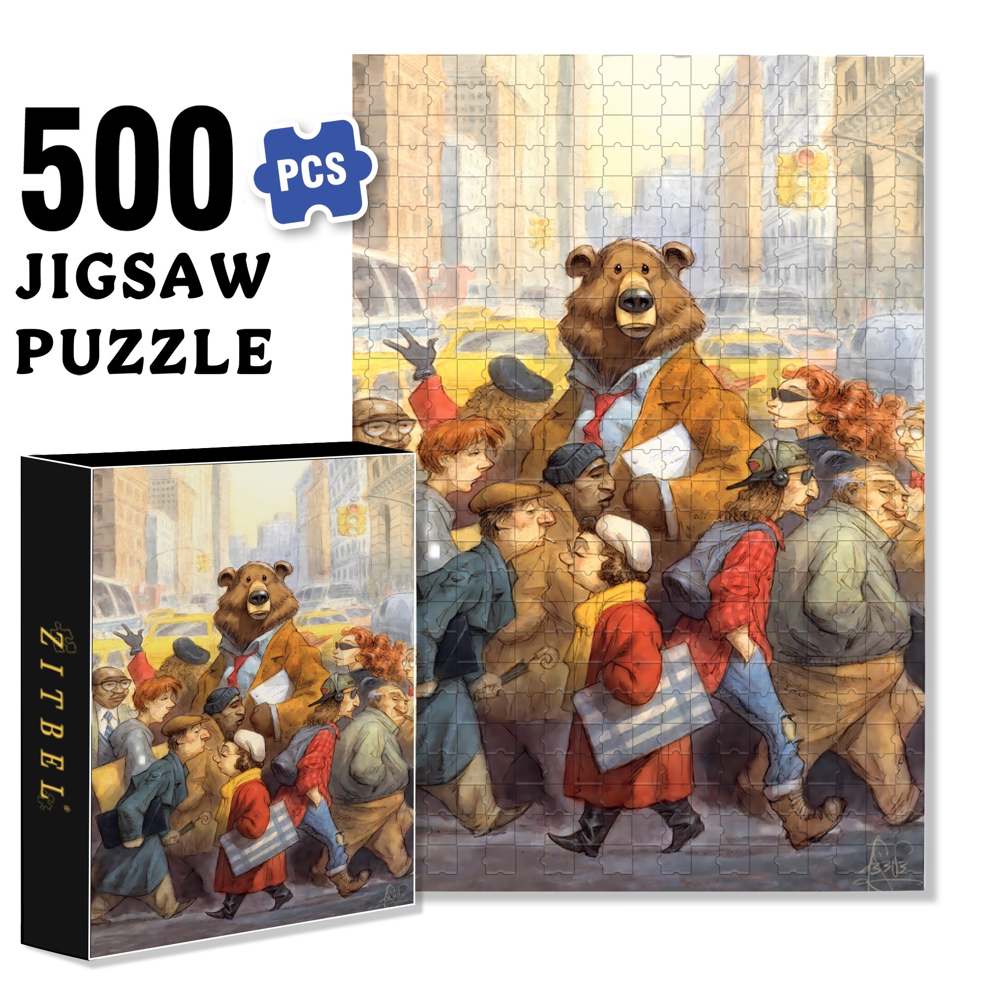 City Bear 500pcs/1000pcs Jigsaw Puzzle, Scratch-Resistant, Interactive Family Game & Brain-Boosting DIY Decor, Perfect for Halloween, Christmas & New Year Gifts, Family Puzzle Game