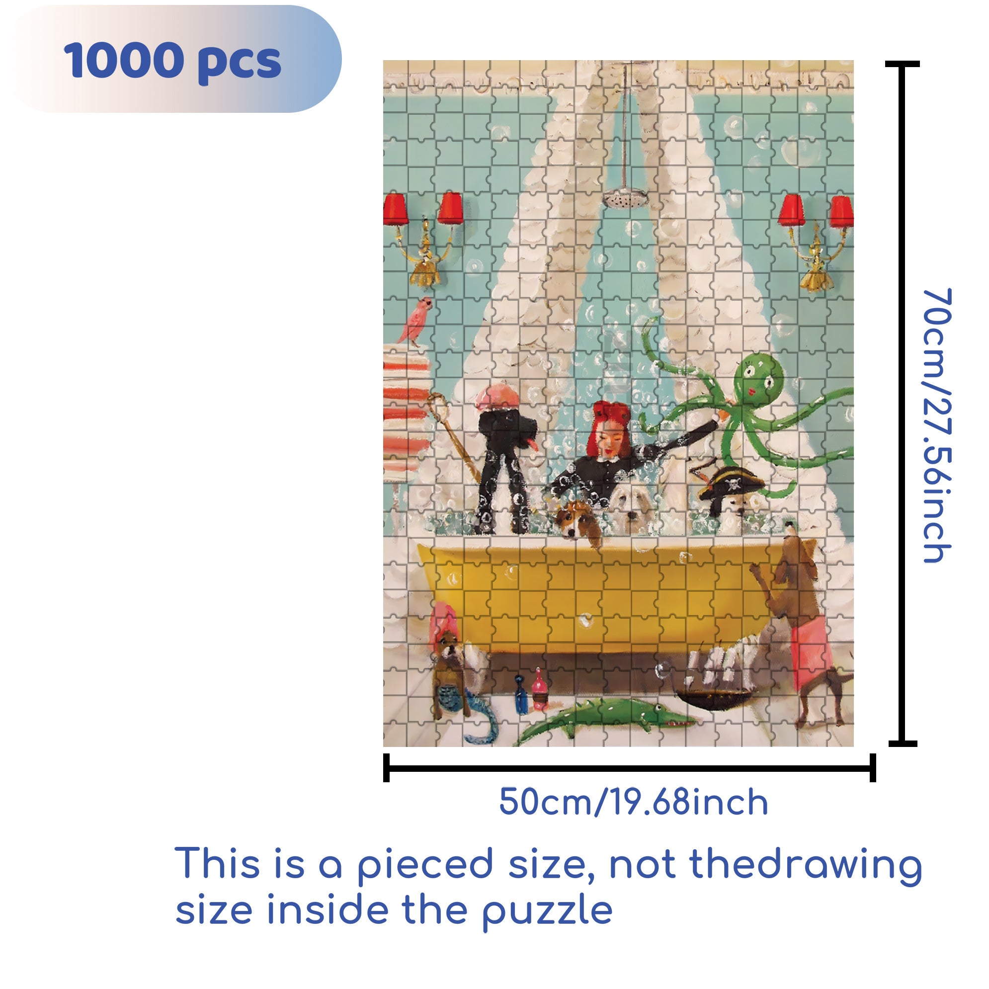 Doggie Bubble Bath 500pcs/1000pcs Jigsaw Puzzle, Scratch-Resistant, Interactive Family Game & Brain-Boosting DIY Decor, Perfect for Halloween, Christmas & New Year Gifts, Family Puzzle Game