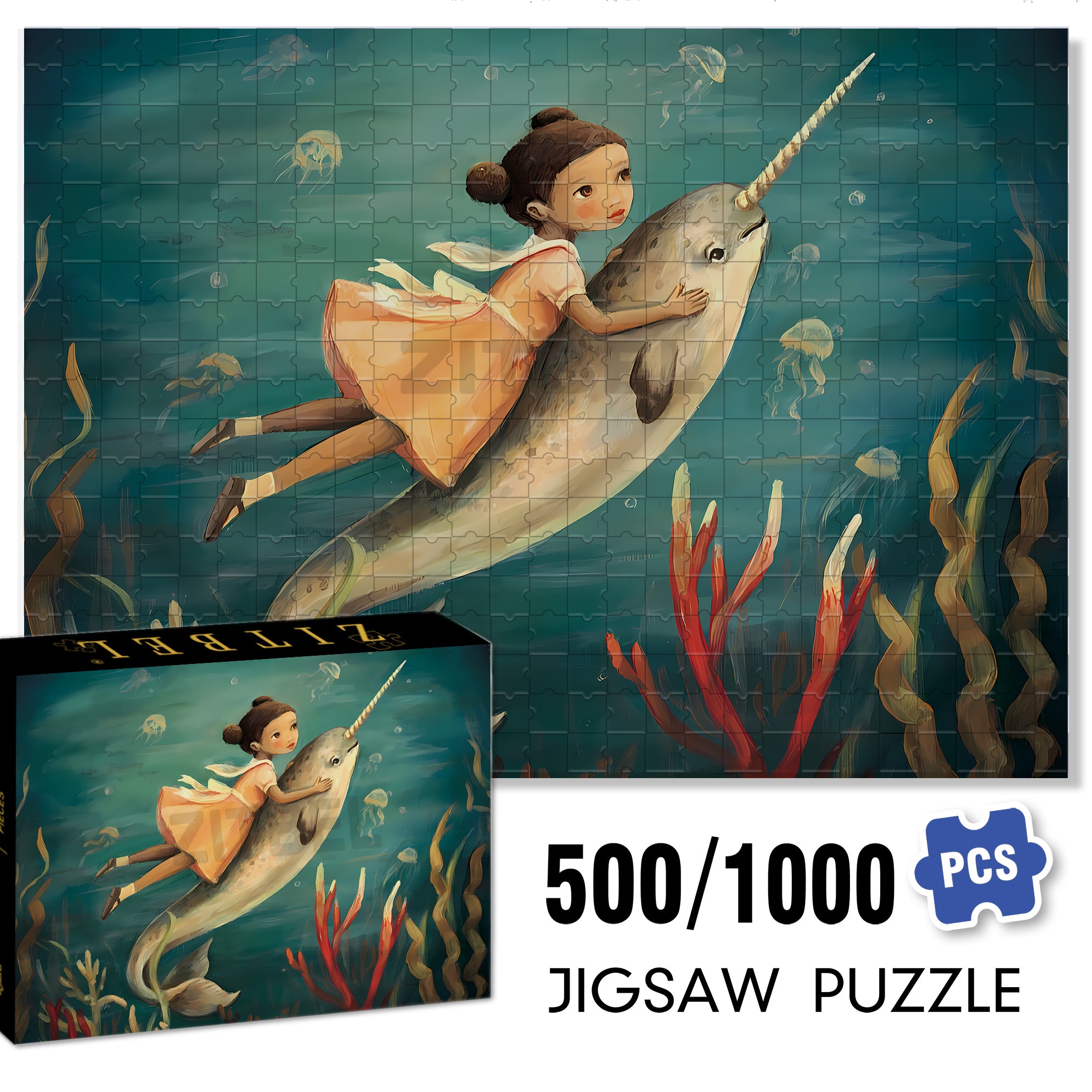 Dream Narwhal 500pcs/1000pcs Jigsaw Puzzle, Scratch-Resistant, Interactive Family Game & Brain-Boosting DIY Decor, Perfect for Halloween, Christmas & New Year Gifts, Family Puzzle Game