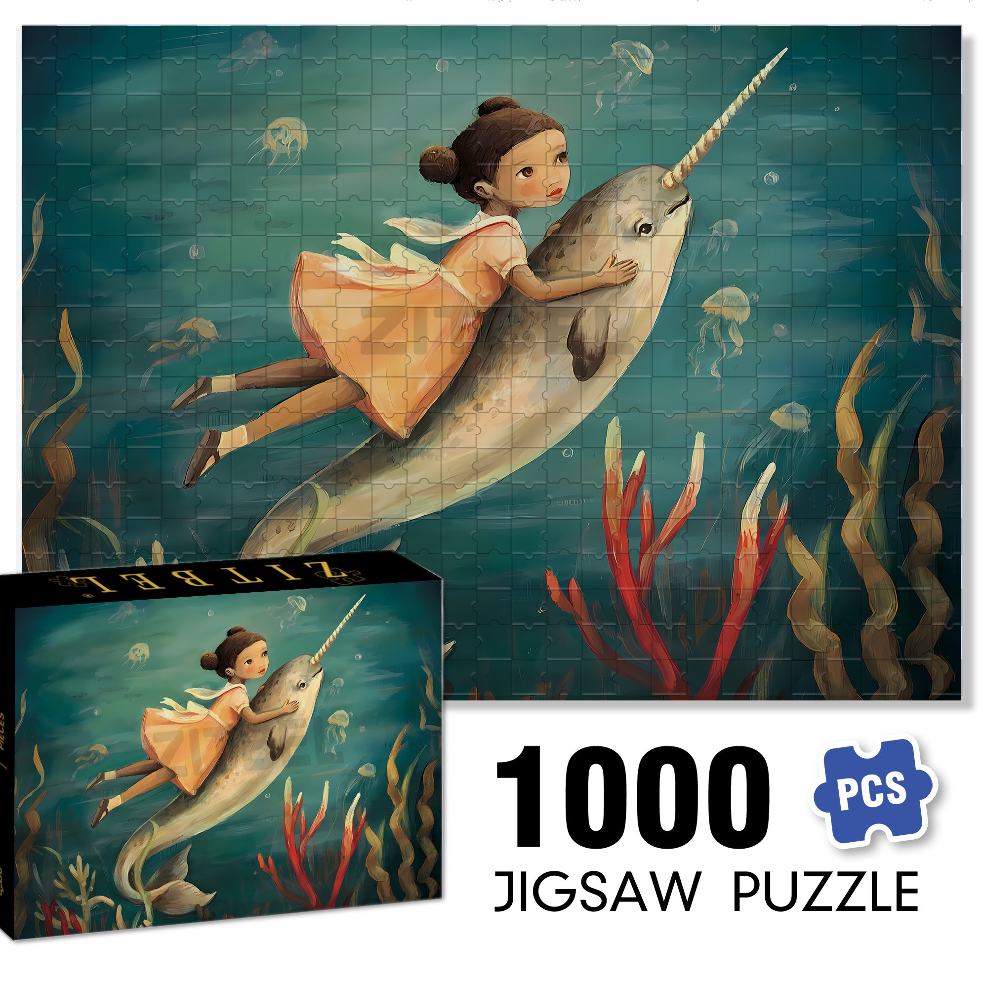 Dream Narwhal 500pcs/1000pcs Jigsaw Puzzle, Scratch-Resistant, Interactive Family Game & Brain-Boosting DIY Decor, Perfect for Halloween, Christmas & New Year Gifts, Family Puzzle Game