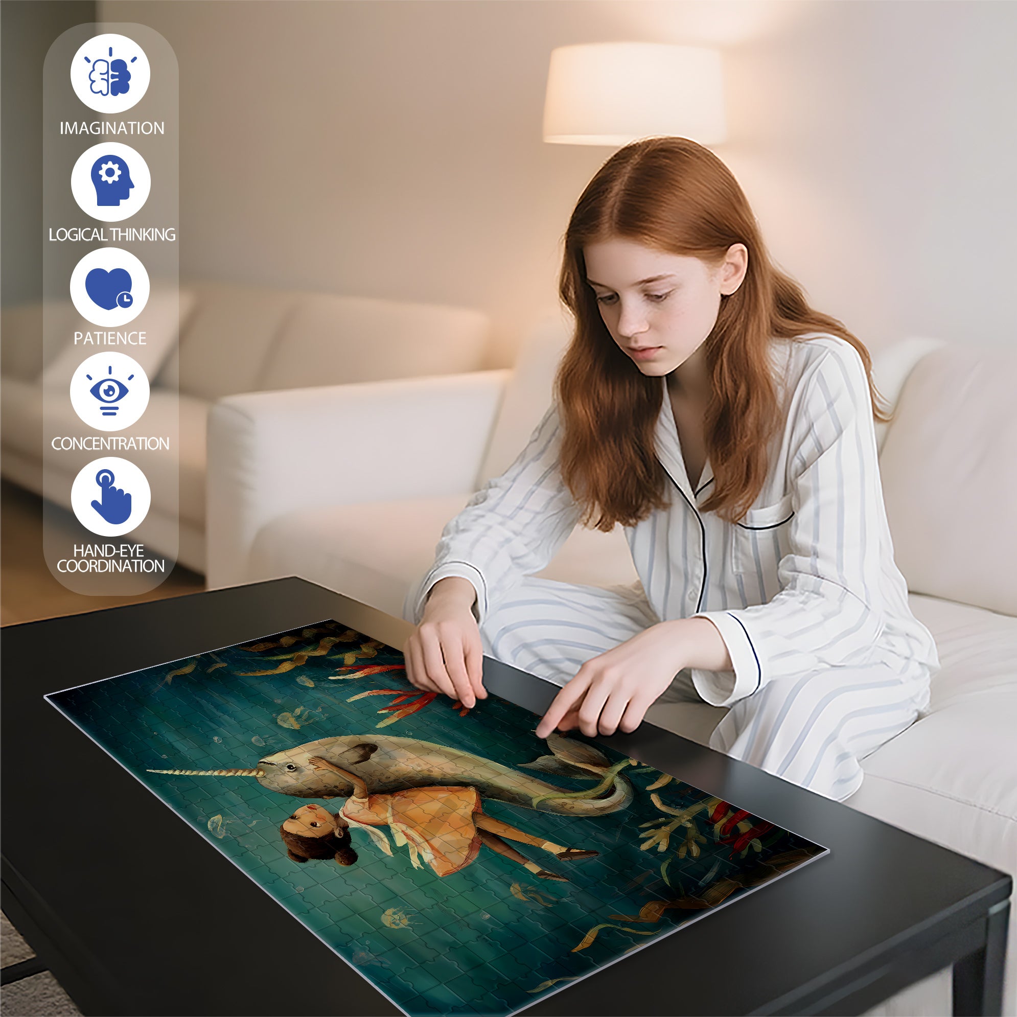 Dream Narwhal 500pcs/1000pcs Jigsaw Puzzle, Scratch-Resistant, Interactive Family Game & Brain-Boosting DIY Decor, Perfect for Halloween, Christmas & New Year Gifts, Family Puzzle Game