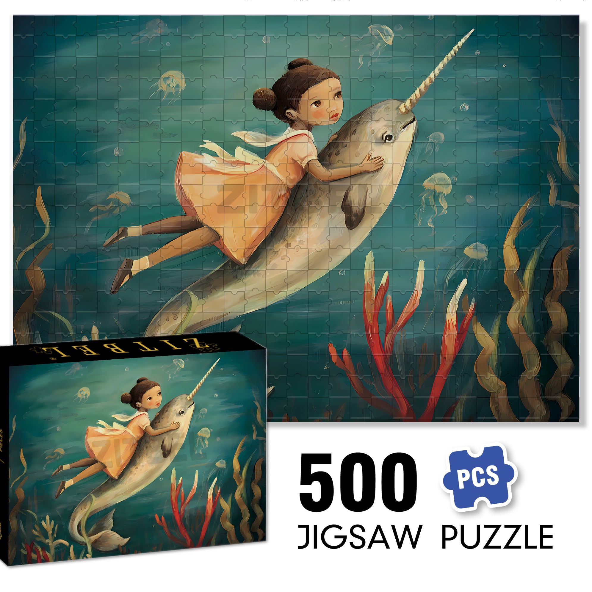 Dream Narwhal 500pcs/1000pcs Jigsaw Puzzle, Scratch-Resistant, Interactive Family Game & Brain-Boosting DIY Decor, Perfect for Halloween, Christmas & New Year Gifts, Family Puzzle Game