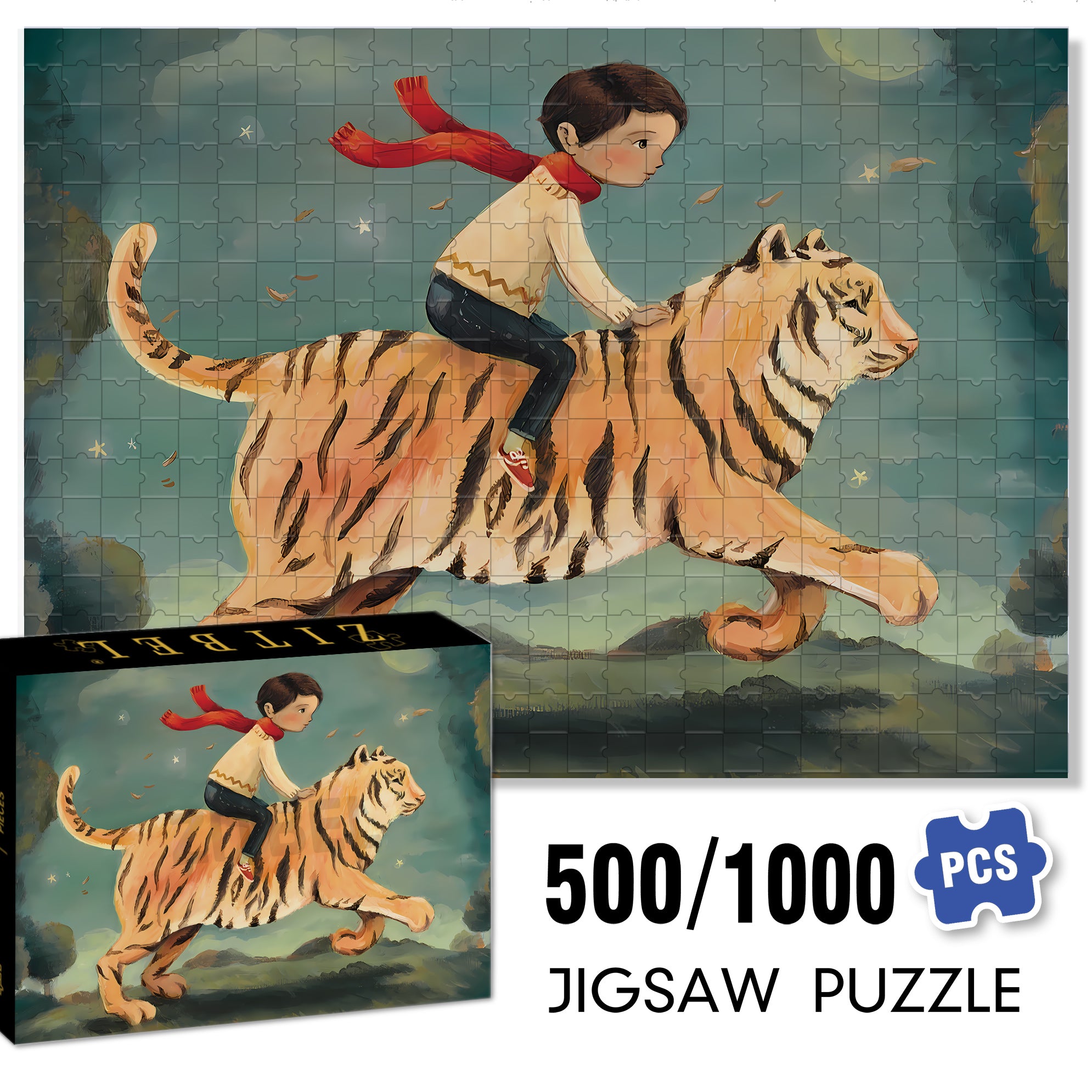 Dream Tiger 500pcs/1000pcs Jigsaw Puzzle, Scratch-Resistant, Interactive Family Game & Brain-Boosting DIY Decor, Perfect for Halloween, Christmas & New Year Gifts, Family Puzzle Game
