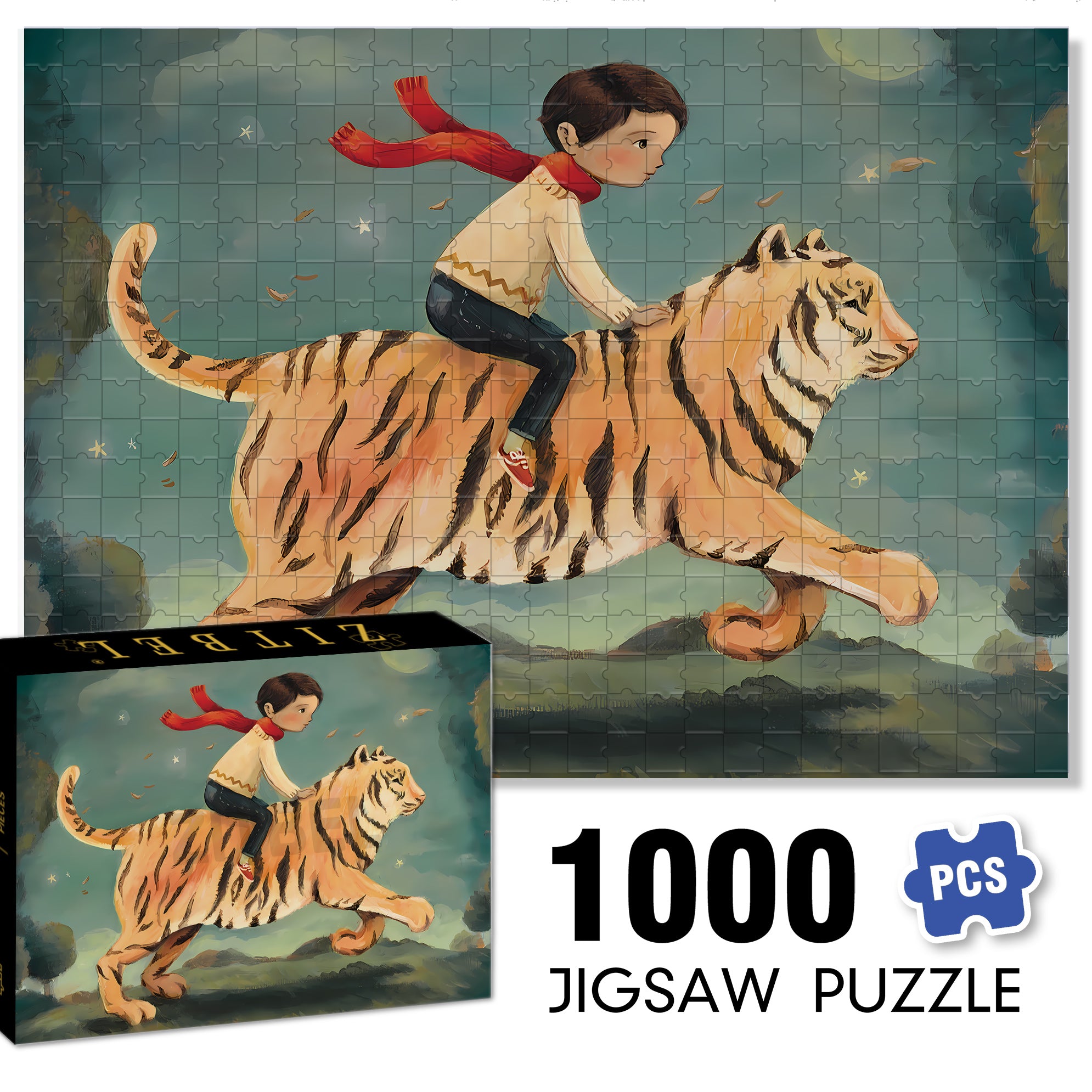 Dream Tiger 500pcs/1000pcs Jigsaw Puzzle, Scratch-Resistant, Interactive Family Game & Brain-Boosting DIY Decor, Perfect for Halloween, Christmas & New Year Gifts, Family Puzzle Game
