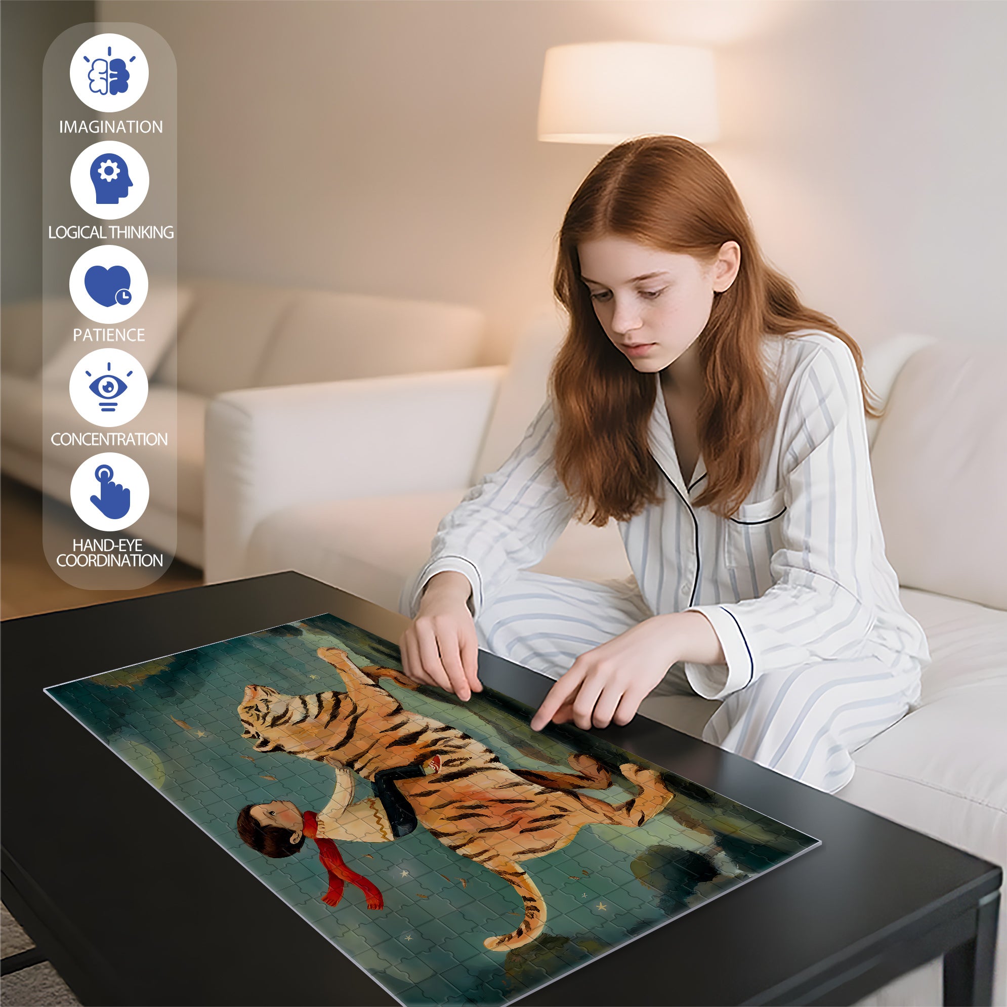 Dream Tiger 500pcs/1000pcs Jigsaw Puzzle, Scratch-Resistant, Interactive Family Game & Brain-Boosting DIY Decor, Perfect for Halloween, Christmas & New Year Gifts, Family Puzzle Game