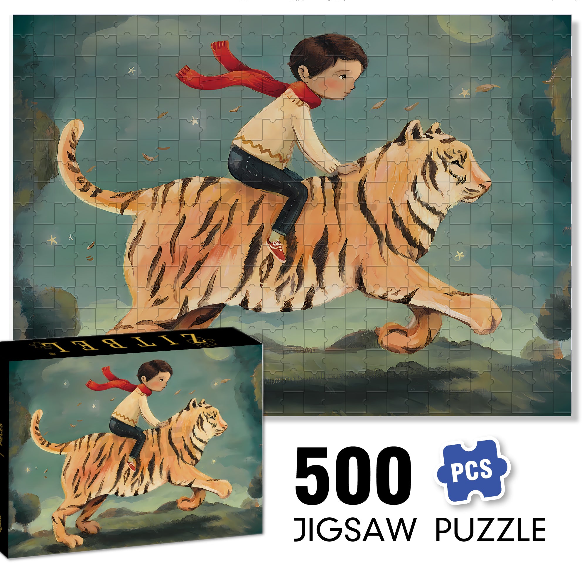 Dream Tiger 500pcs/1000pcs Jigsaw Puzzle, Scratch-Resistant, Interactive Family Game & Brain-Boosting DIY Decor, Perfect for Halloween, Christmas & New Year Gifts, Family Puzzle Game