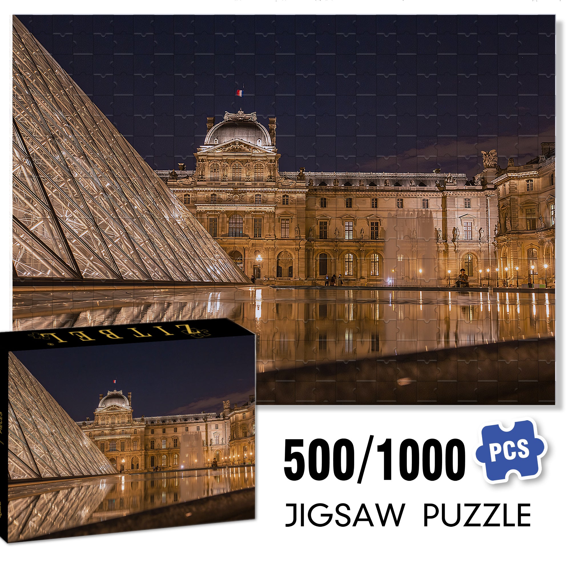 Louvre Museum, France 500pcs/1000pcs Jigsaw Puzzle, Scratch-Resistant, Interactive Family Game & Brain-Boosting DIY Decor, Perfect for Halloween, Christmas & New Year Gifts, Family Puzzle Game