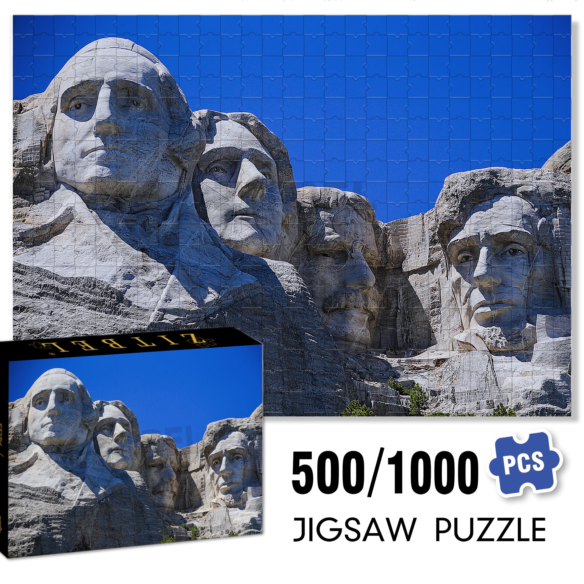 Mount Rushmore 500pcs/1000pcs Jigsaw Puzzle, Scratch-Resistant, Interactive Family Game & Brain-Boosting DIY Decor, Perfect for Halloween, Christmas & New Year Gifts, Family Puzzle Game