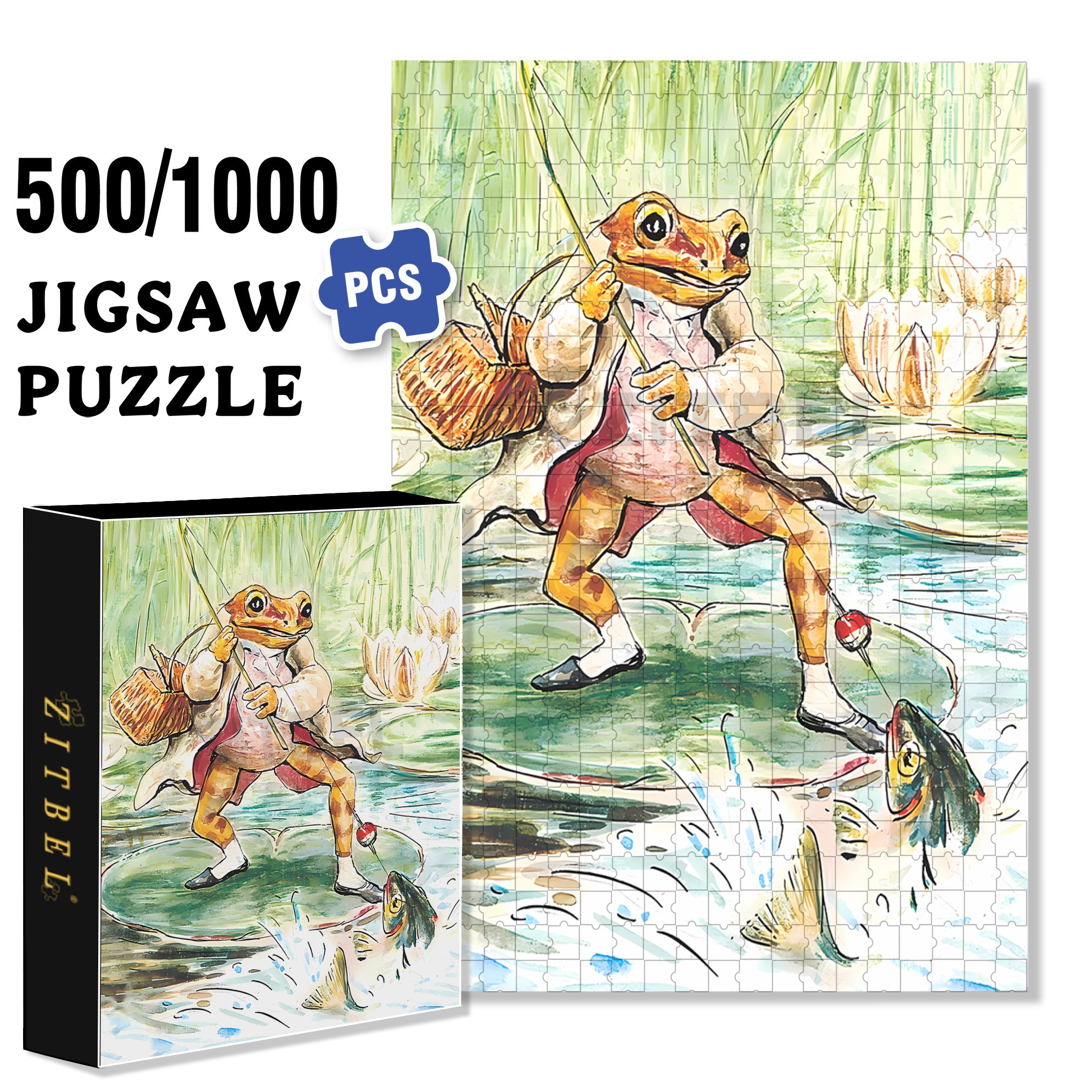 Mr. Jeremy Fisher 500pcs/1000pcs Jigsaw Puzzle, Scratch-Resistant, Interactive Family Game & Brain-Boosting DIY Decor, Perfect for Halloween, Christmas & New Year Gifts, Family Puzzle Game