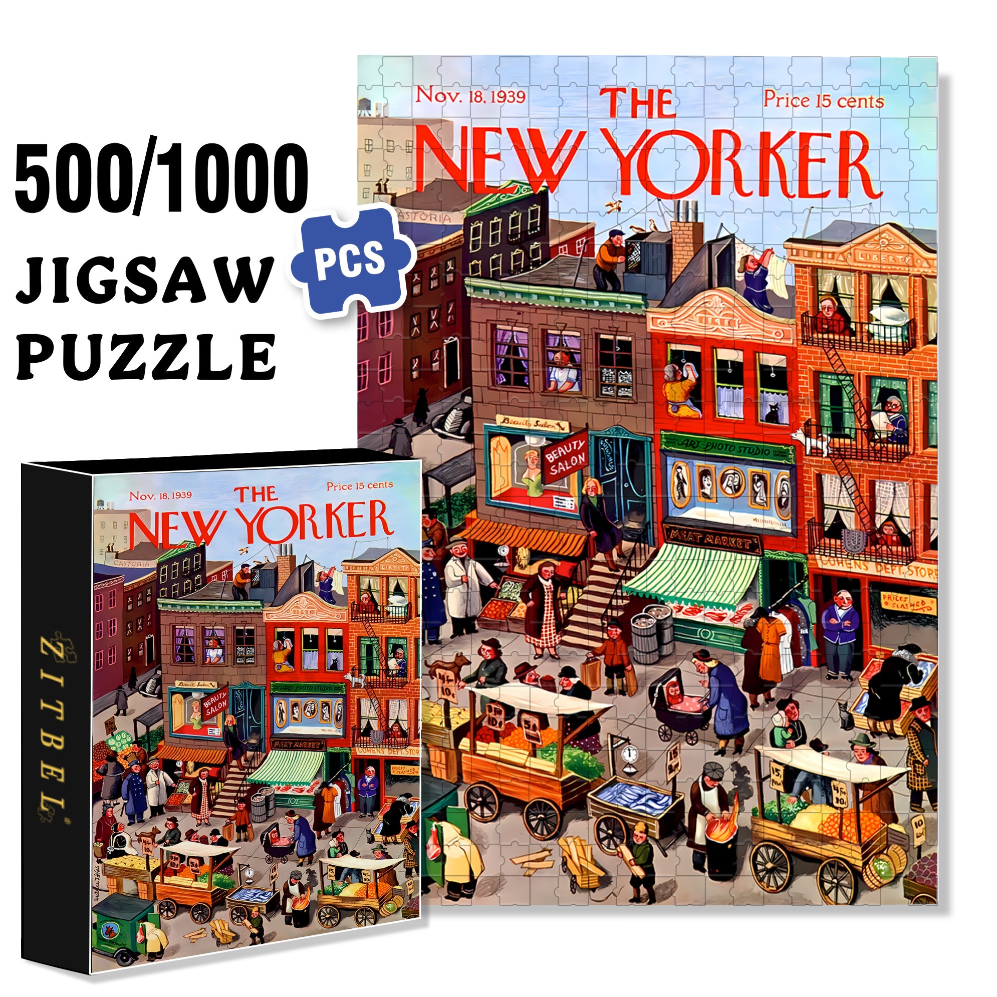 NY Main Street 500pcs/1000pcs Jigsaw Puzzle, Scratch-Resistant, Interactive Family Game & Brain-Boosting DIY Decor, Perfect for Halloween, Christmas & New Year Gifts, Family Puzzle Game