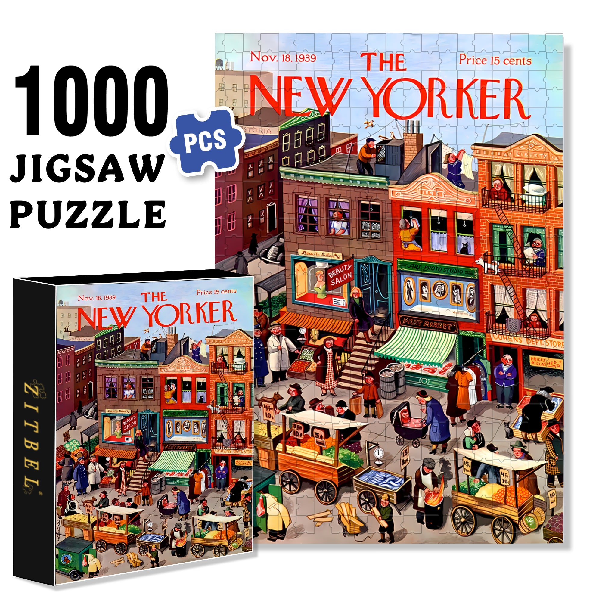 NY Main Street 500pcs/1000pcs Jigsaw Puzzle, Scratch-Resistant, Interactive Family Game & Brain-Boosting DIY Decor, Perfect for Halloween, Christmas & New Year Gifts, Family Puzzle Game