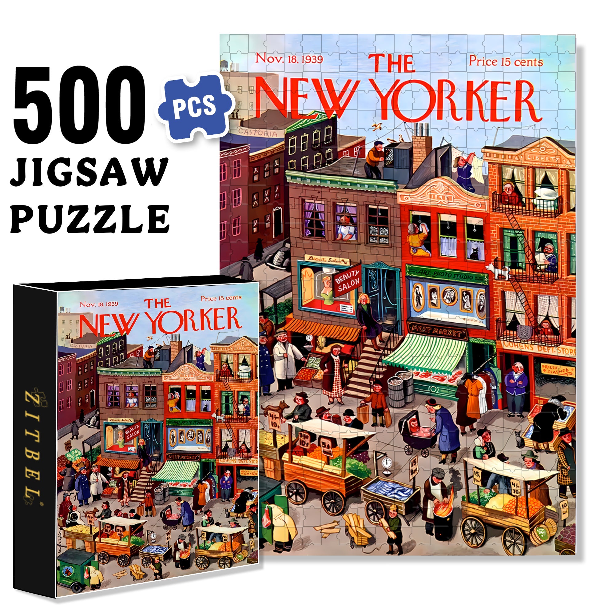 NY Main Street 500pcs/1000pcs Jigsaw Puzzle, Scratch-Resistant, Interactive Family Game & Brain-Boosting DIY Decor, Perfect for Halloween, Christmas & New Year Gifts, Family Puzzle Game