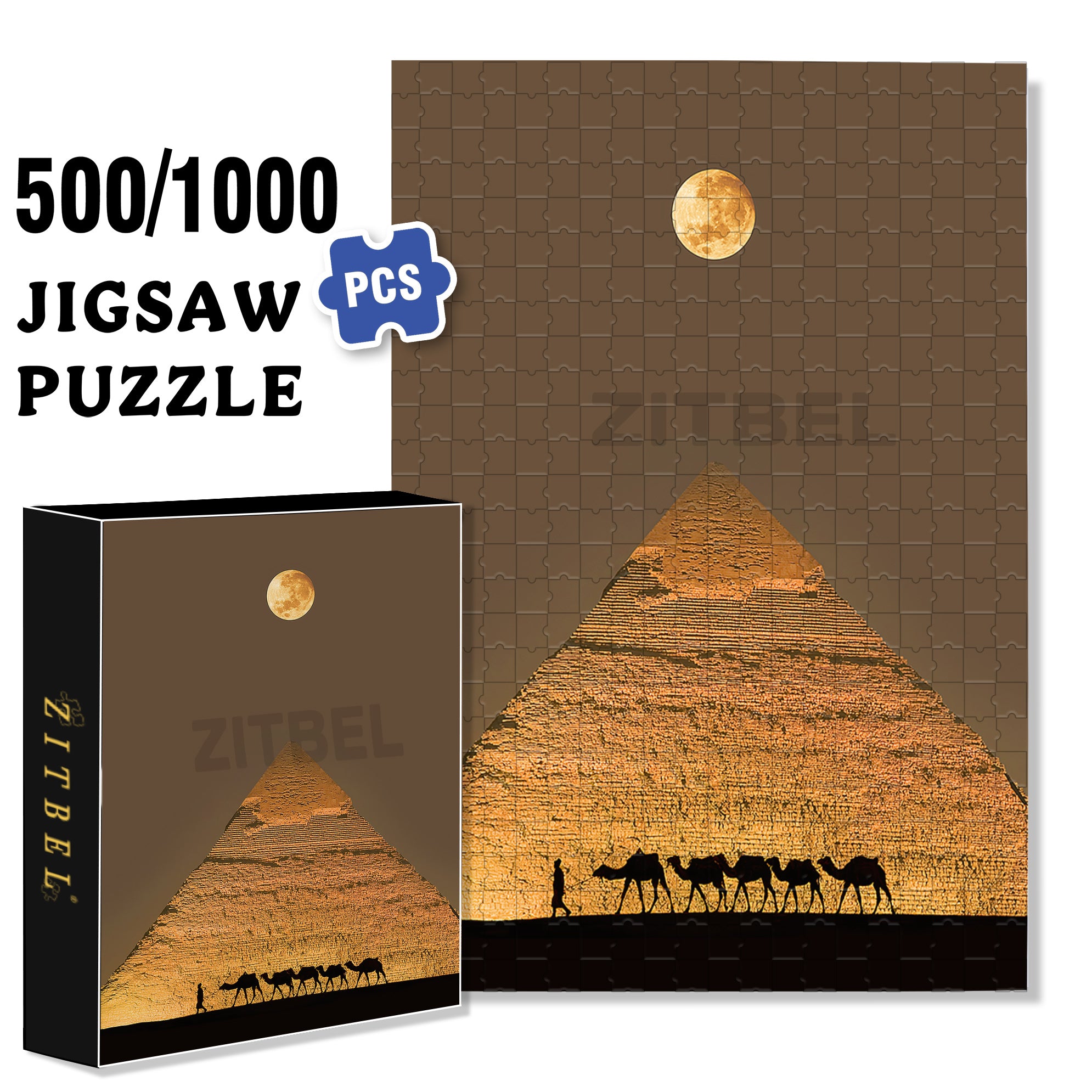 Pyramids At Night 500pcs/1000pcs Jigsaw Puzzle, Scratch-Resistant, Interactive Family Game & Brain-Boosting DIY Decor, Perfect for Halloween, Christmas & New Year Gifts, Family Puzzle Game
