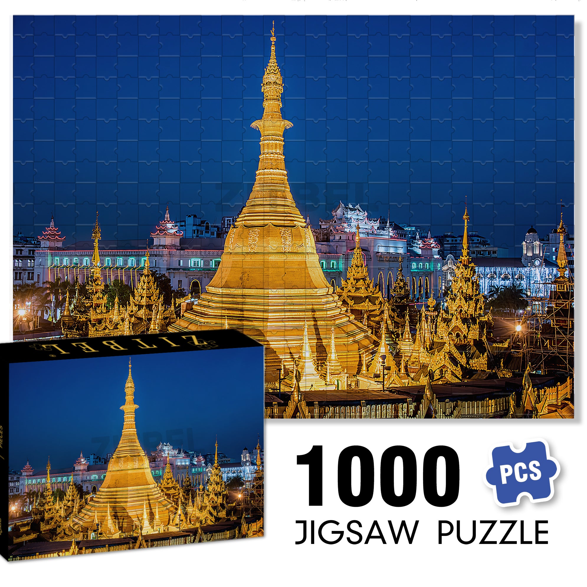 Shwedagon Pagoda in Yangon 500pcs/1000pcs Jigsaw Puzzle, Scratch-Resistant, Interactive Family Game & Brain-Boosting DIY Decor, Perfect for Halloween, Christmas & New Year Gifts, Family Puzzle Game