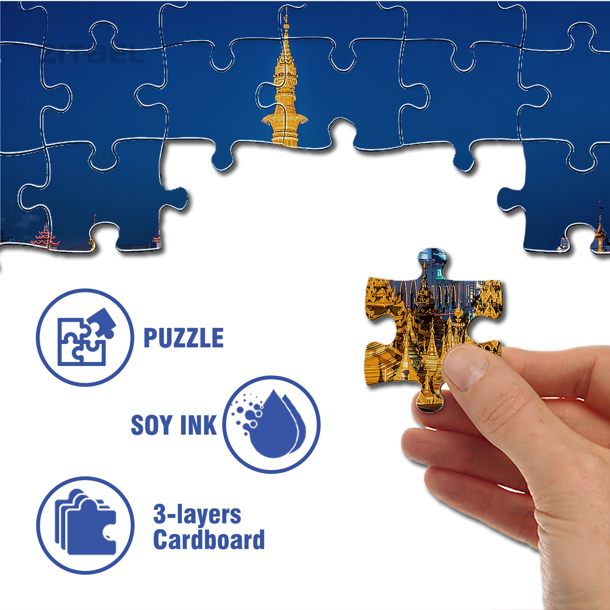 Shwedagon Pagoda in Yangon 500pcs/1000pcs Jigsaw Puzzle, Scratch-Resistant, Interactive Family Game & Brain-Boosting DIY Decor, Perfect for Halloween, Christmas & New Year Gifts, Family Puzzle Game