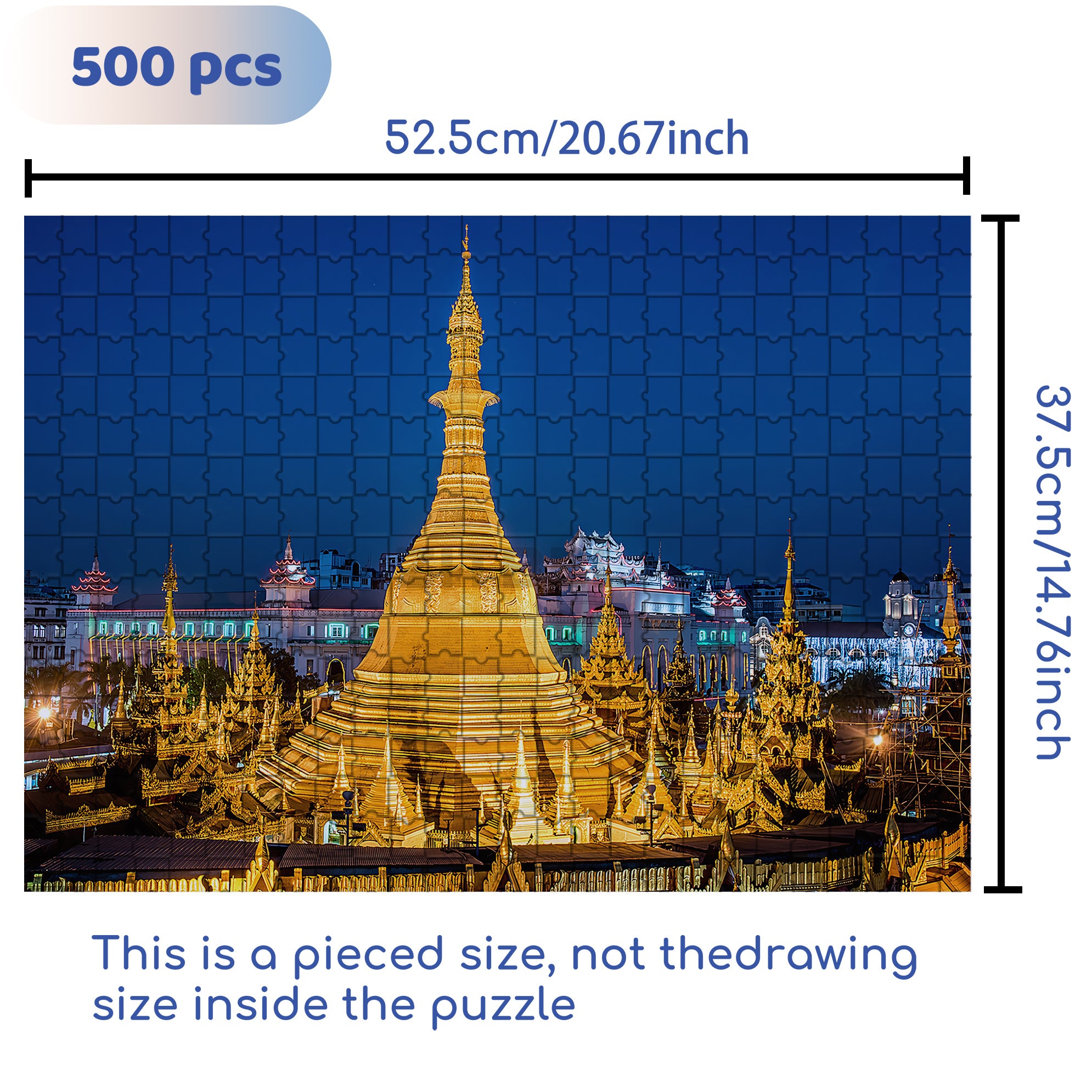 Shwedagon Pagoda in Yangon 500pcs/1000pcs Jigsaw Puzzle, Scratch-Resistant, Interactive Family Game & Brain-Boosting DIY Decor, Perfect for Halloween, Christmas & New Year Gifts, Family Puzzle Game