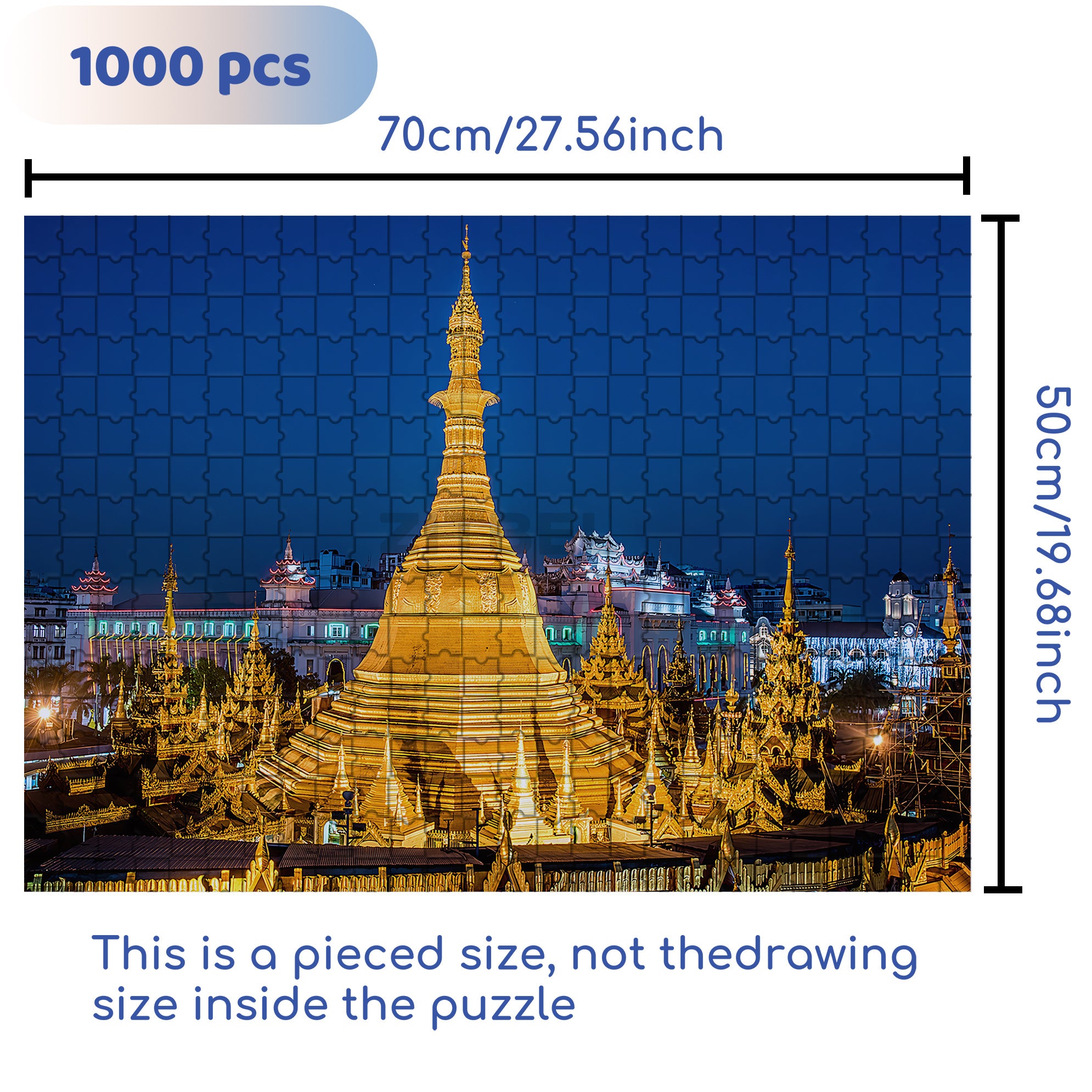 Shwedagon Pagoda in Yangon 500pcs/1000pcs Jigsaw Puzzle, Scratch-Resistant, Interactive Family Game & Brain-Boosting DIY Decor, Perfect for Halloween, Christmas & New Year Gifts, Family Puzzle Game