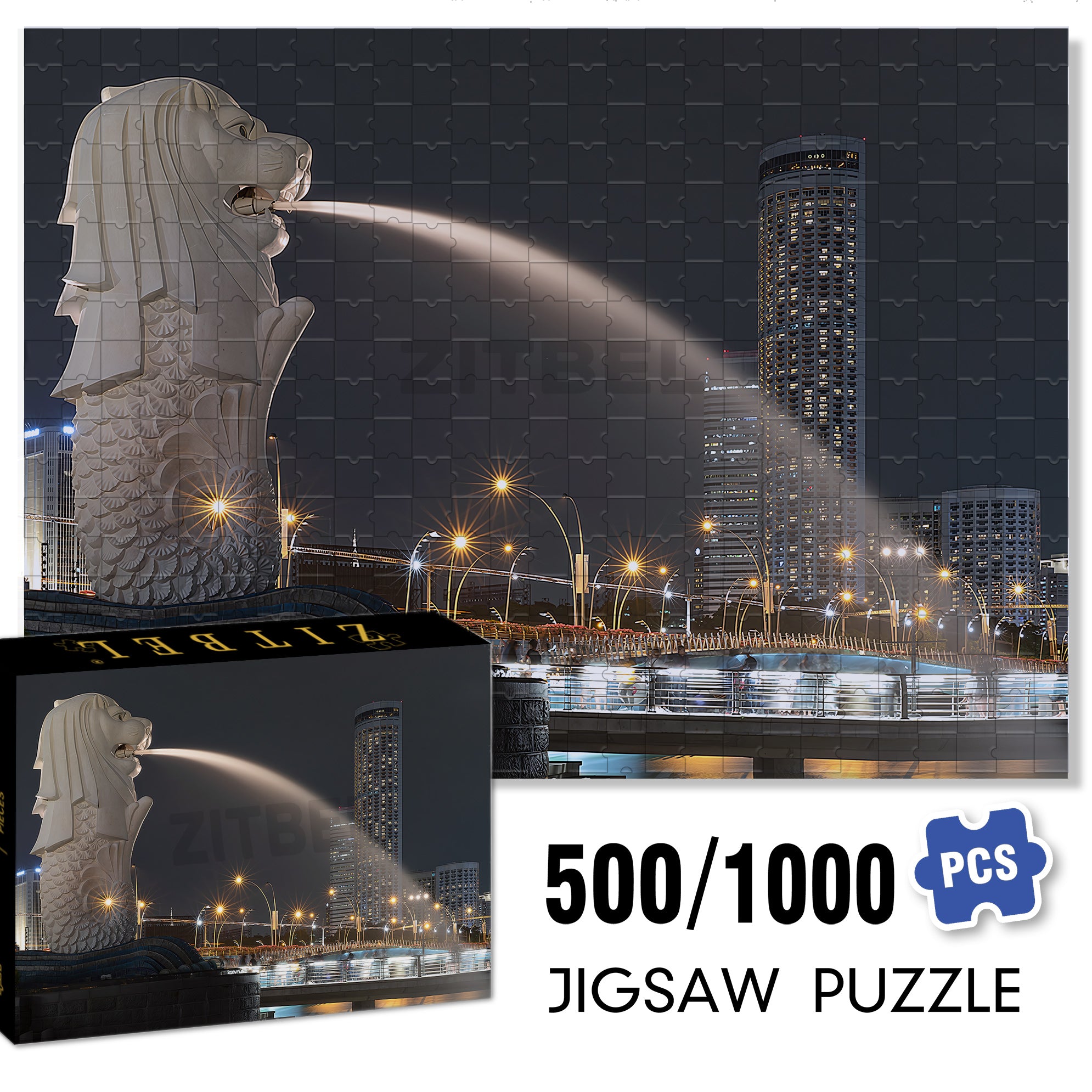Singapore Merlion 500pcs/1000pcs Jigsaw Puzzle, Scratch-Resistant, Interactive Family Game & Brain-Boosting DIY Decor, Perfect for Halloween, Christmas & New Year Gifts, Family Puzzle Game
