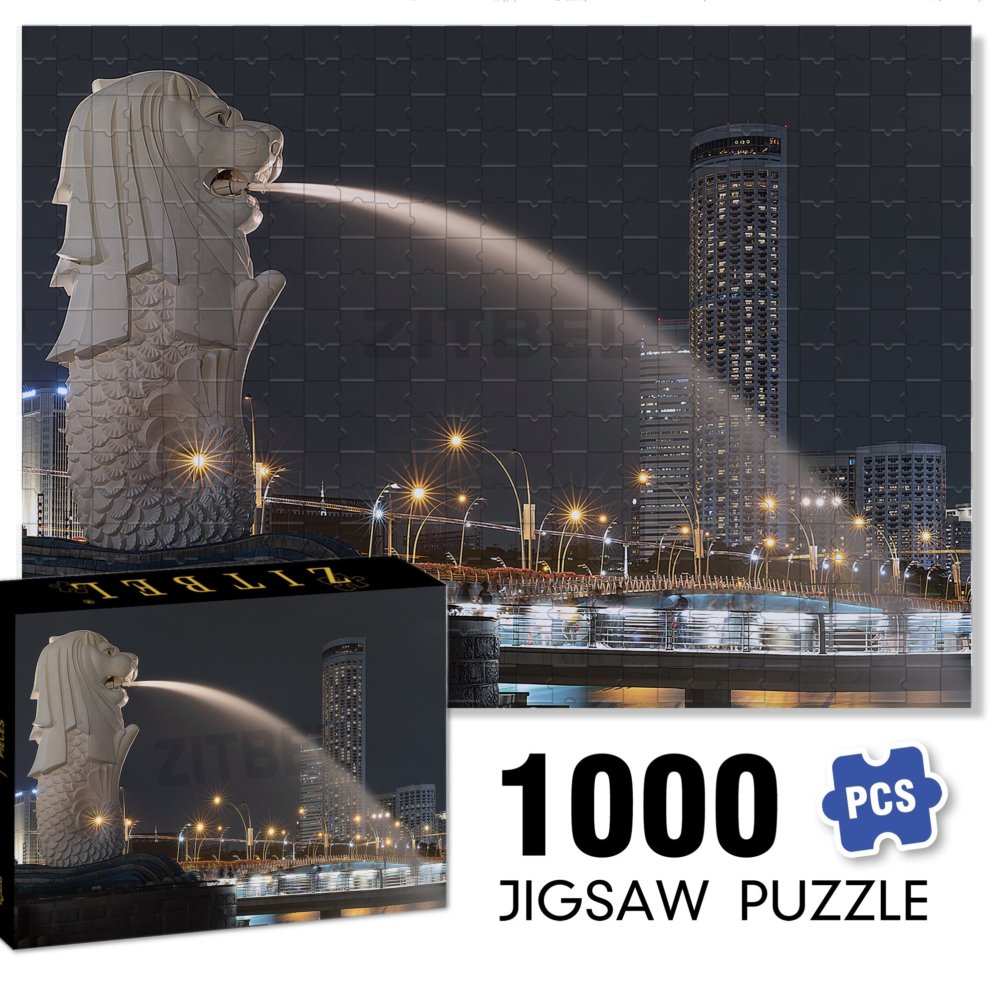 Singapore Merlion 500pcs/1000pcs Jigsaw Puzzle, Scratch-Resistant, Interactive Family Game & Brain-Boosting DIY Decor, Perfect for Halloween, Christmas & New Year Gifts, Family Puzzle Game
