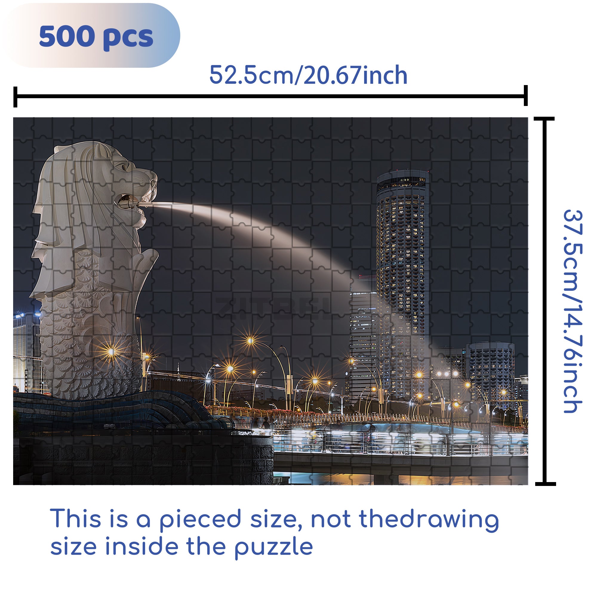 Singapore Merlion 500pcs/1000pcs Jigsaw Puzzle, Scratch-Resistant, Interactive Family Game & Brain-Boosting DIY Decor, Perfect for Halloween, Christmas & New Year Gifts, Family Puzzle Game